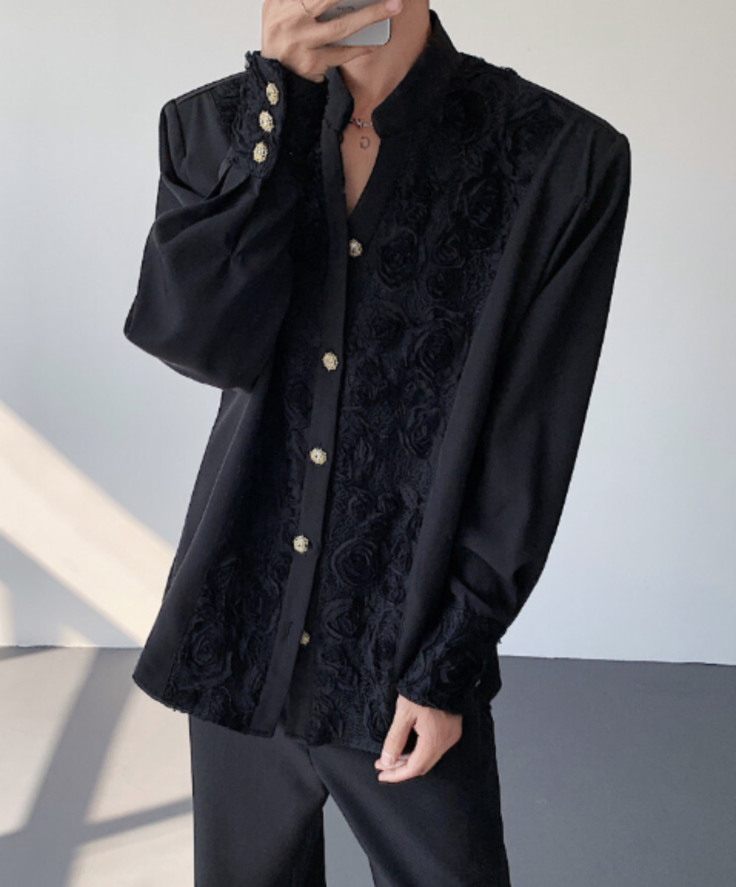 v-neck with 3d rose embroidery shirt EN3022