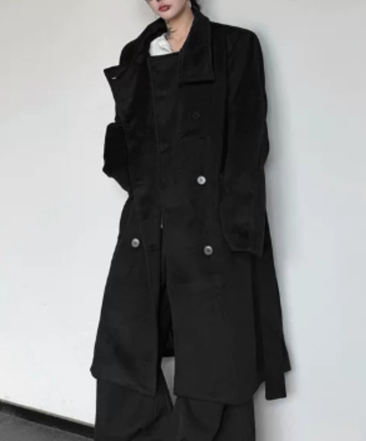 high-neck double-breasted long coat EN3230