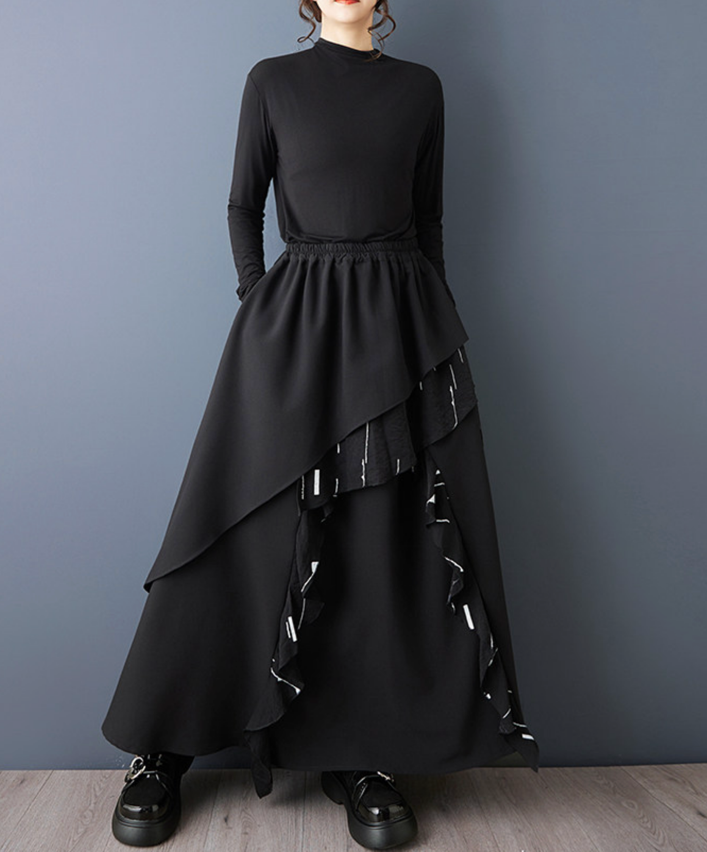 splicing print drapes skirt EN2755