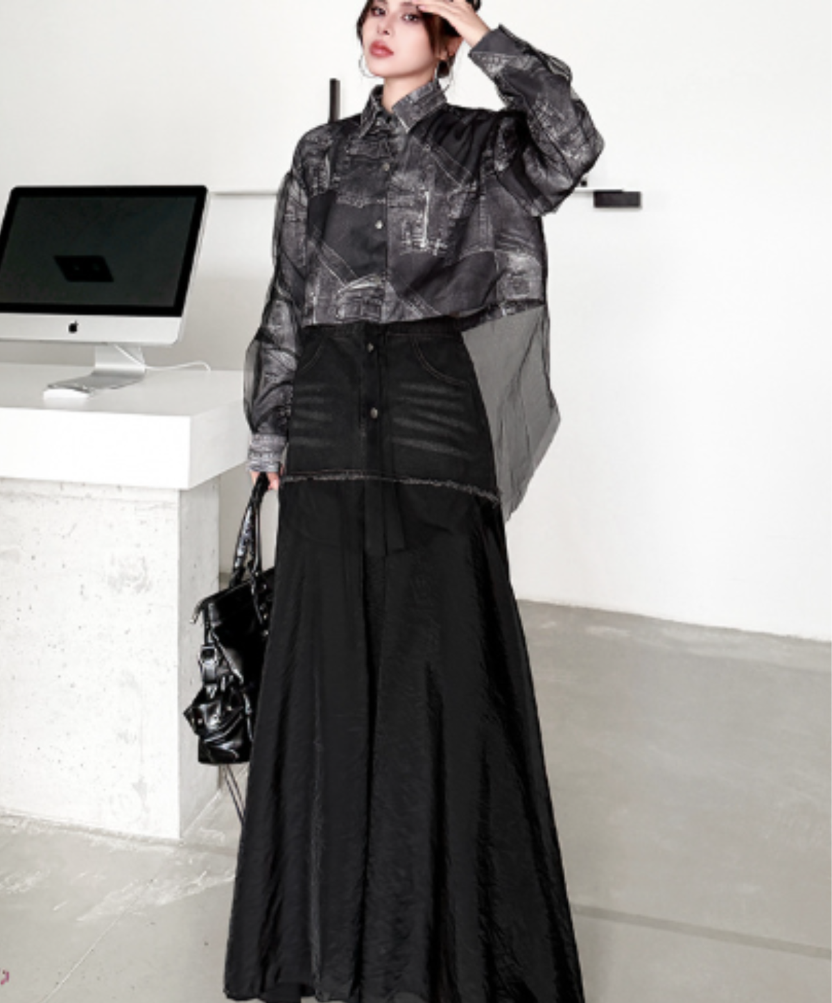 long-hem sheer panel shirt EN3222