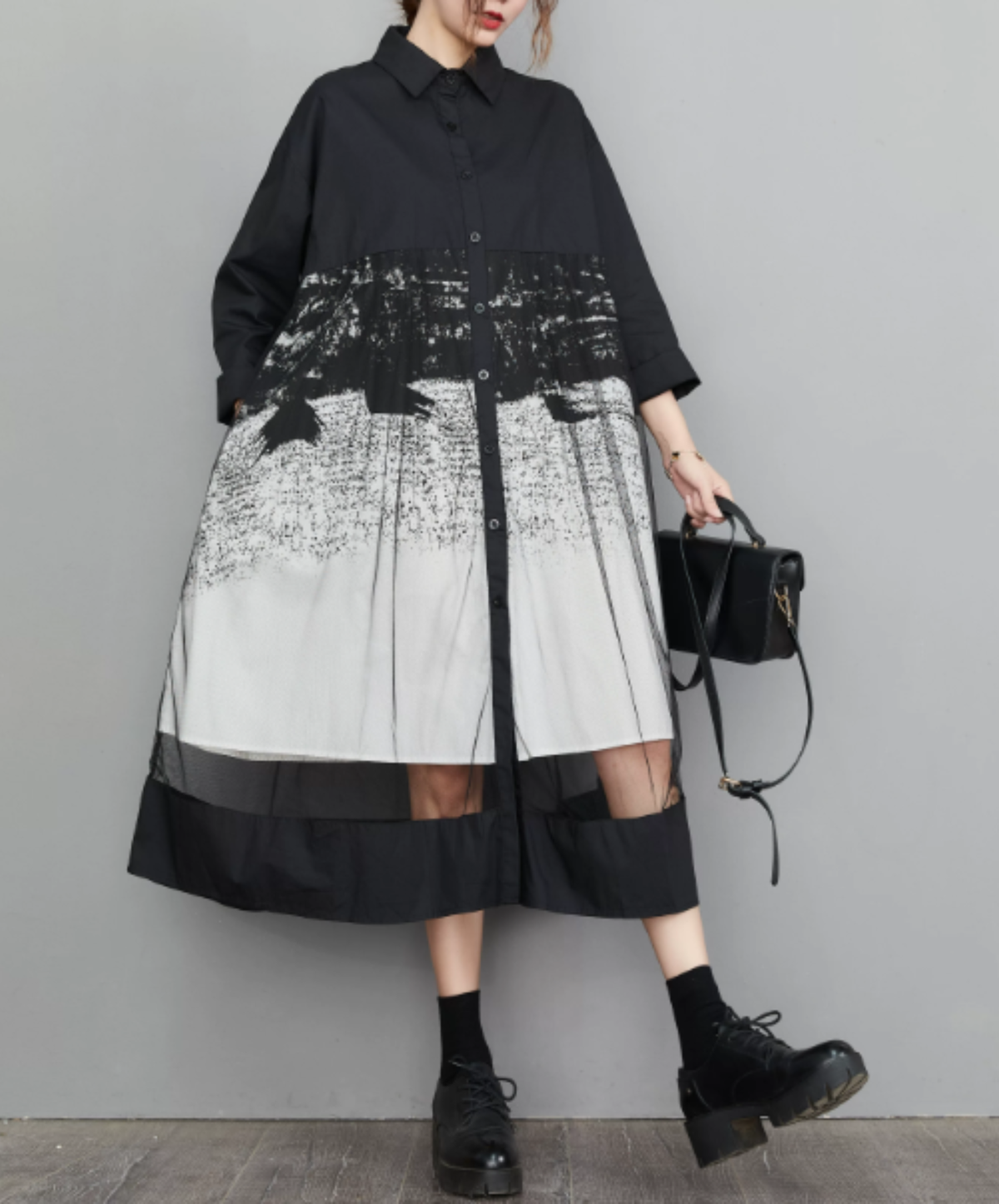 dynamic sheer switching flare long shirt EN3187