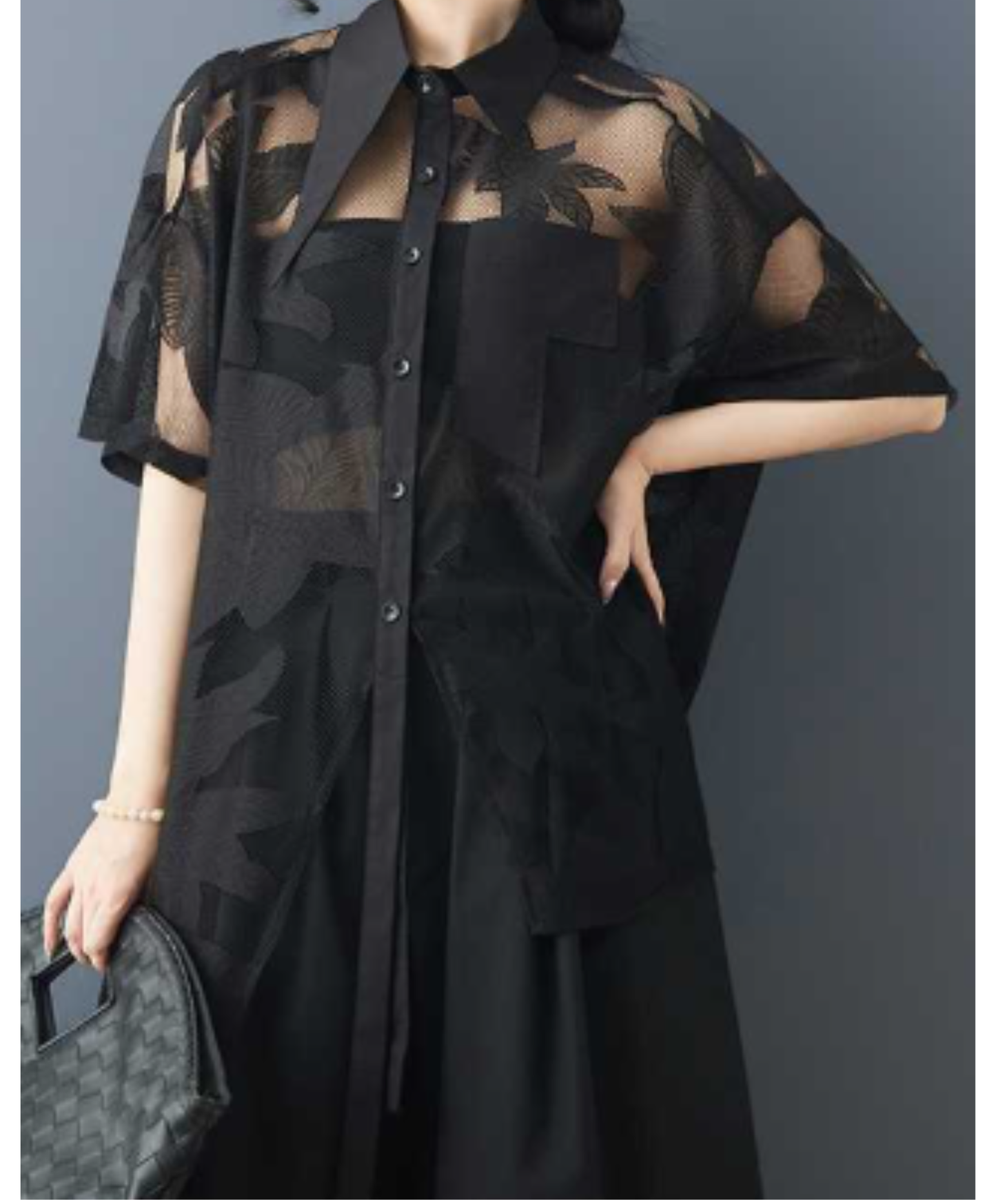 mid-length asymmetrical sheer shirt EN2985