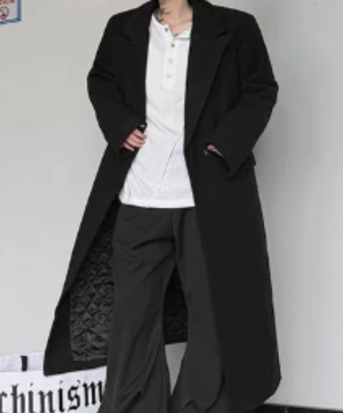 peak lapels long chesterfield coat EN3231