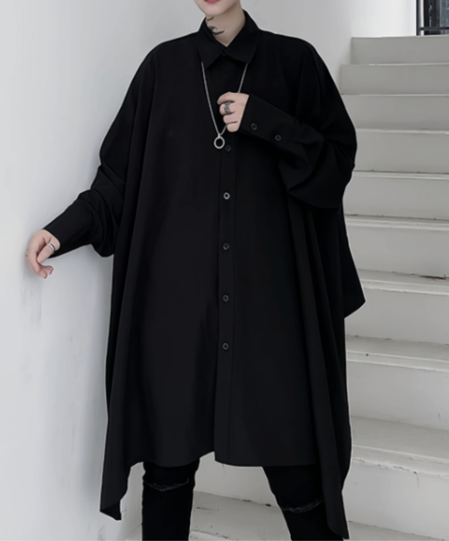 dark asymmetrical big silhouette long shirt EN2749