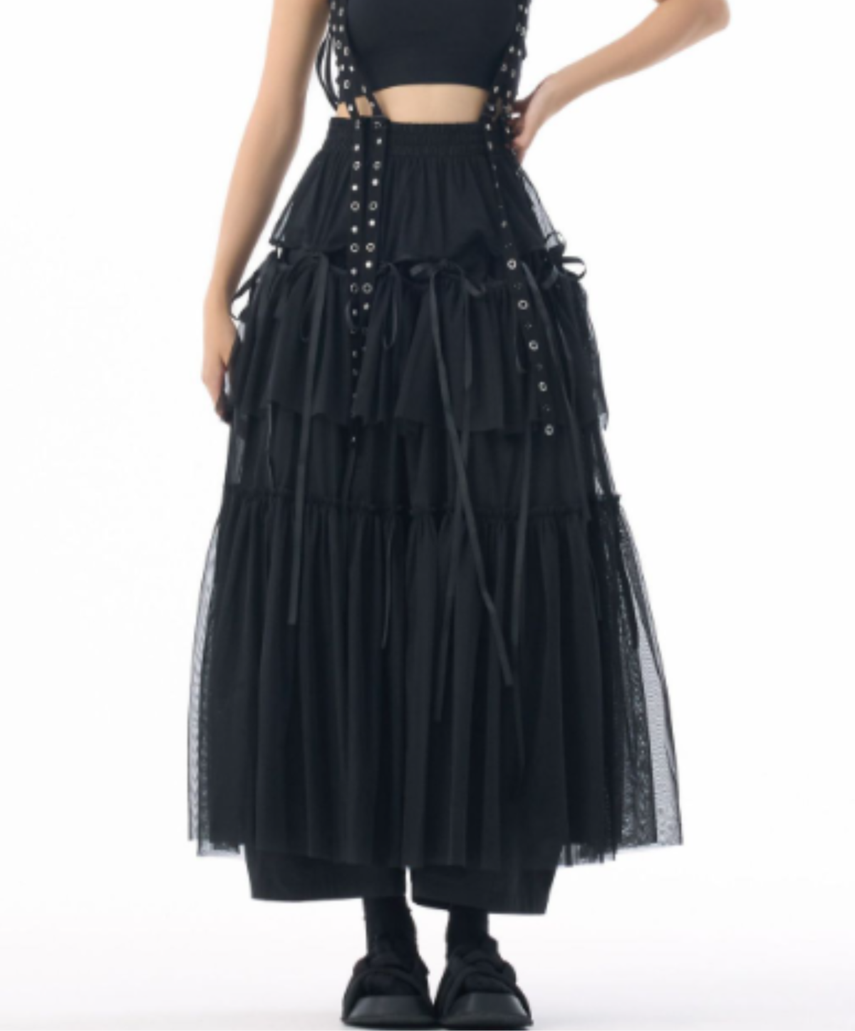eyelet and ribbon details skirt EN3138