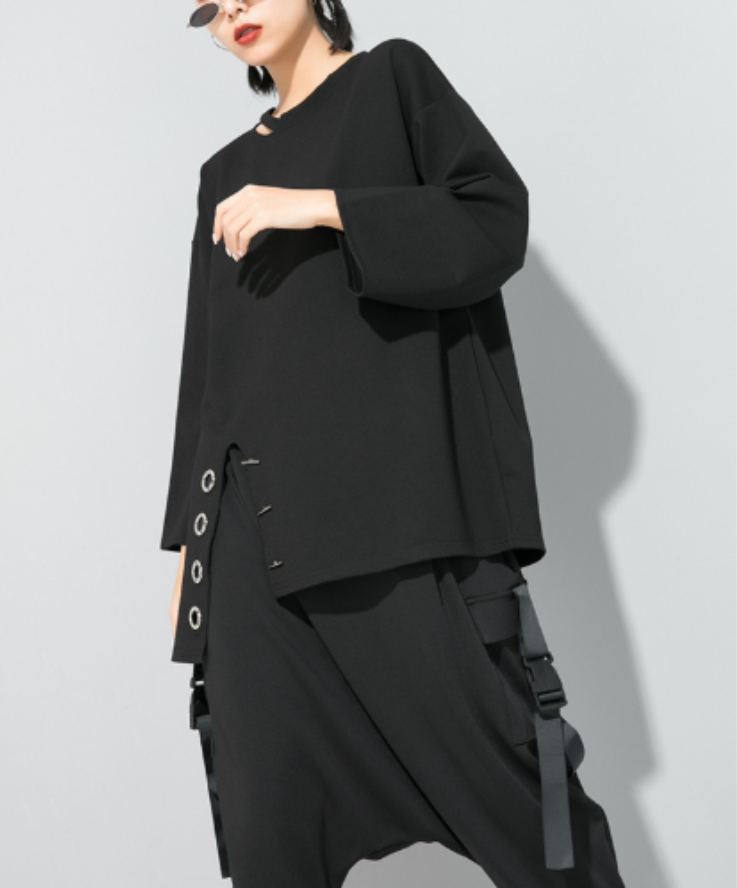 dark asymmetric neckline design t-shirt EN3099