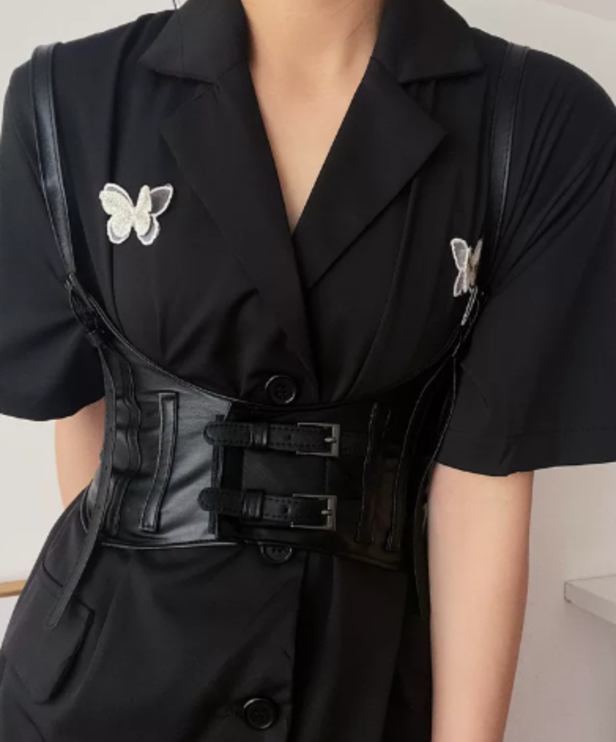 double-buckle shoulder strap corset belt EN3265