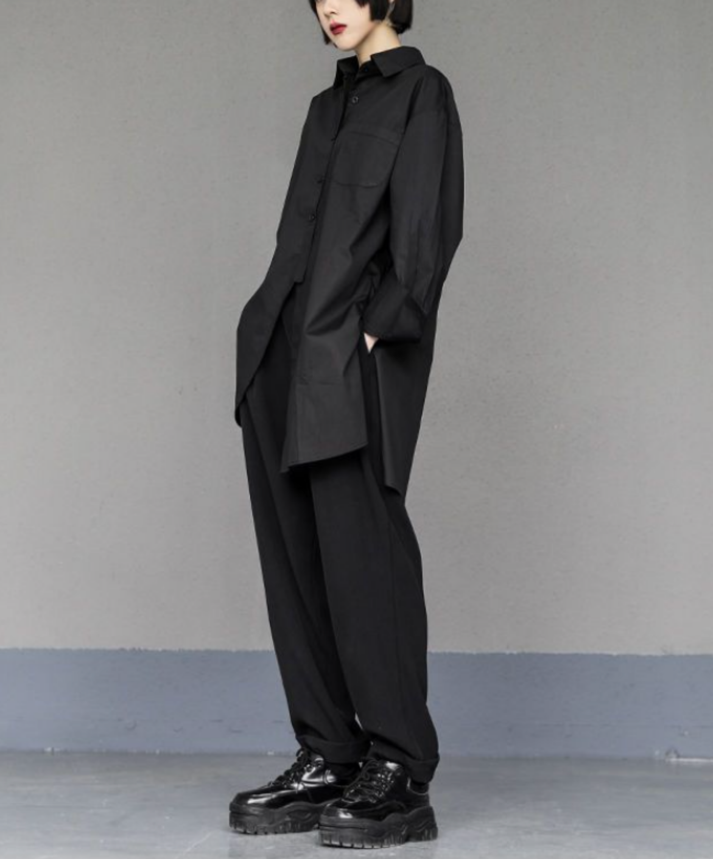 dark Irregular button slits shirt EN2854