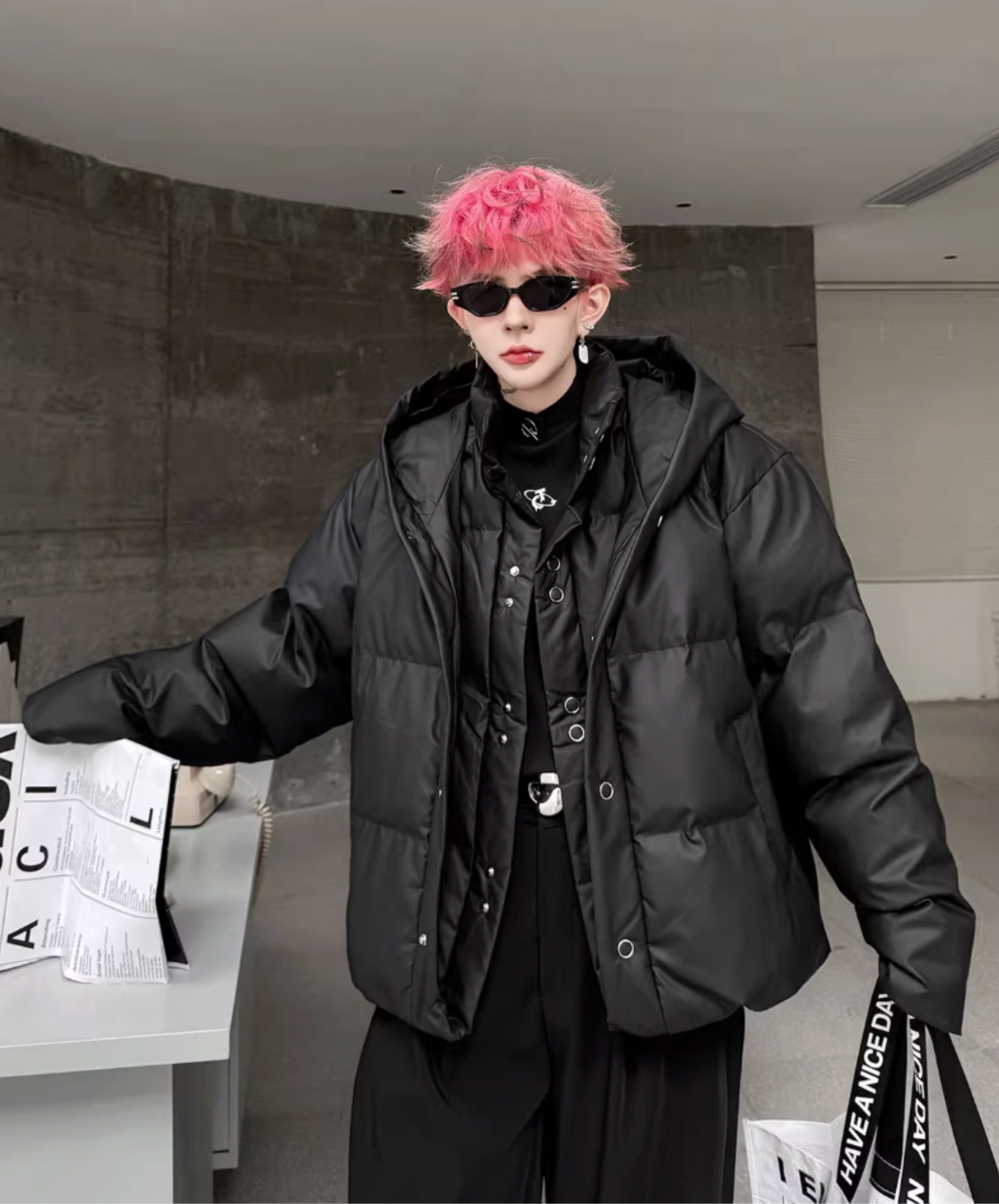 hooded fake two-piece down EN2595