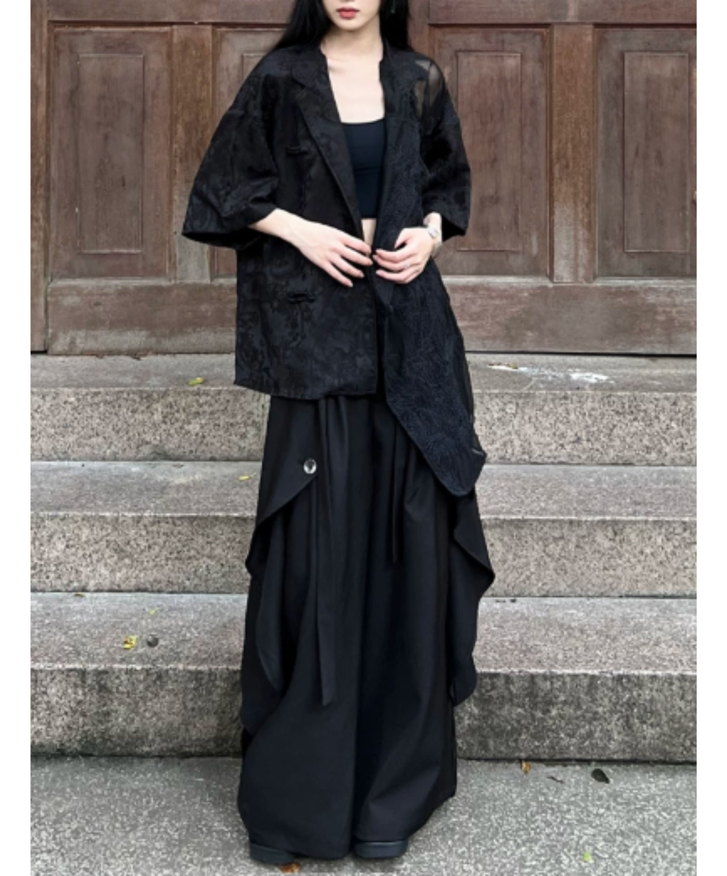 chinese-style embroidered jacquard sheer shirt EN3024