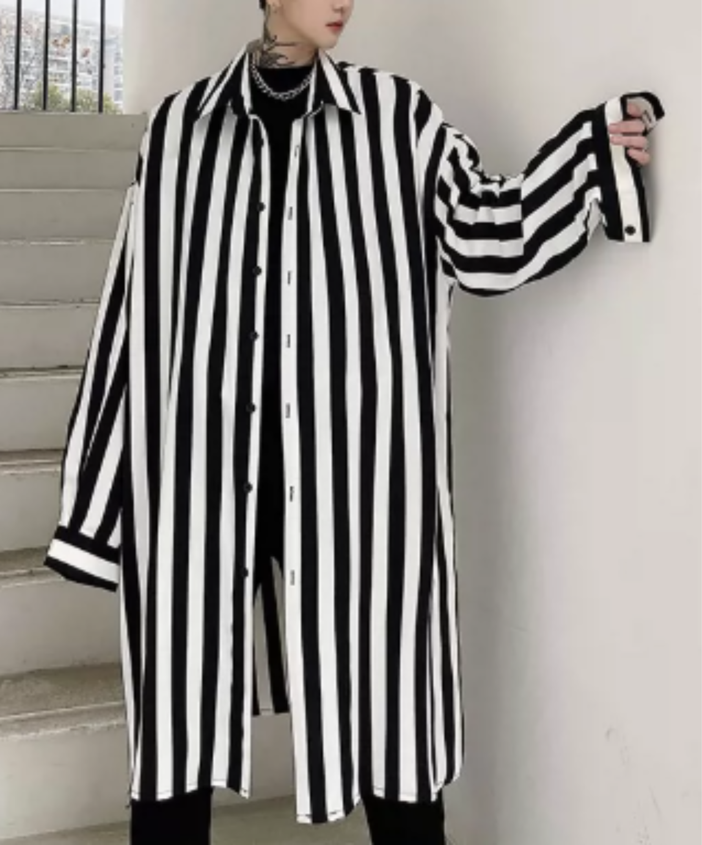 monotone stripe straight silhouette long shirt EN3106