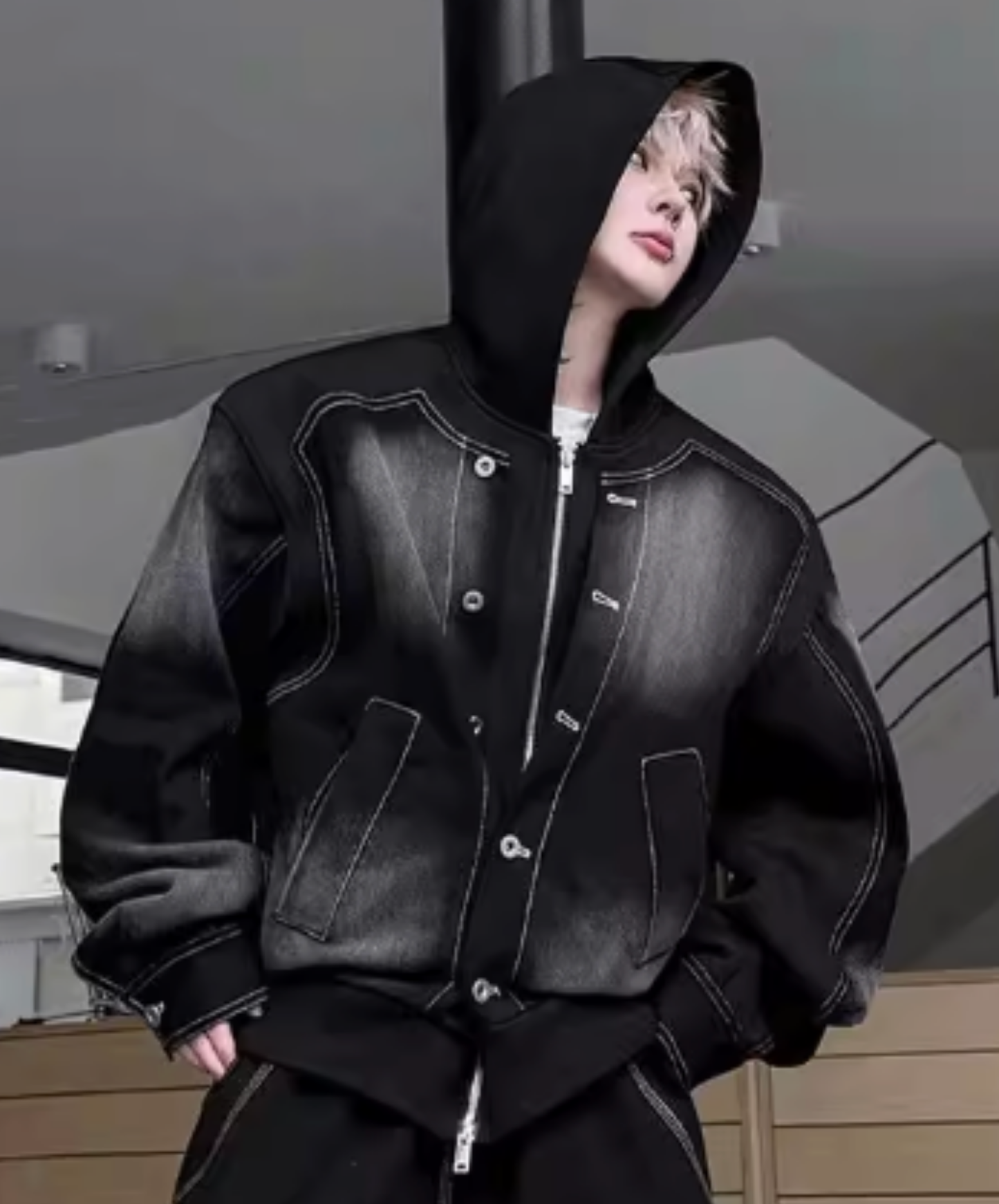 american retro patchwork denim hoodie EN2717