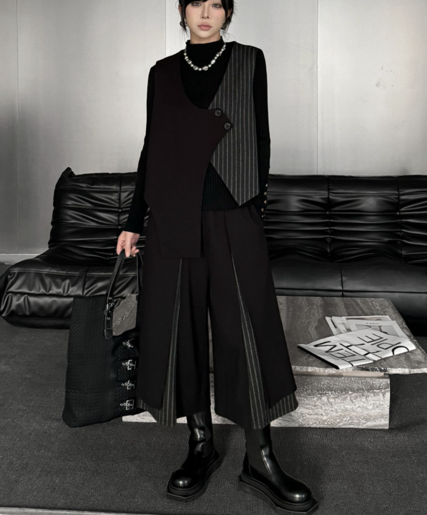 striped patchwork Irregular vest EN2742