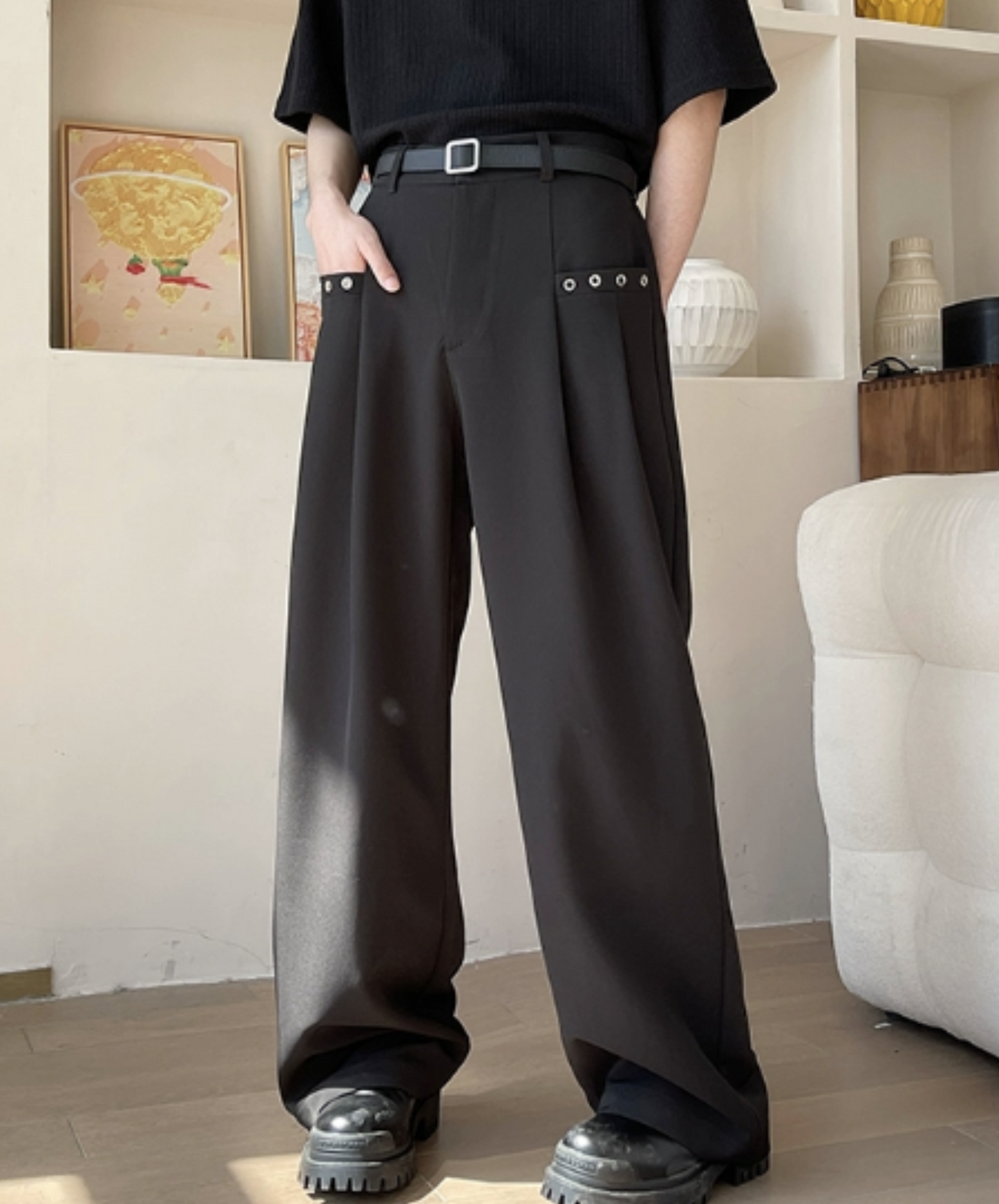 dark rivet pocket slacks pants EN1119