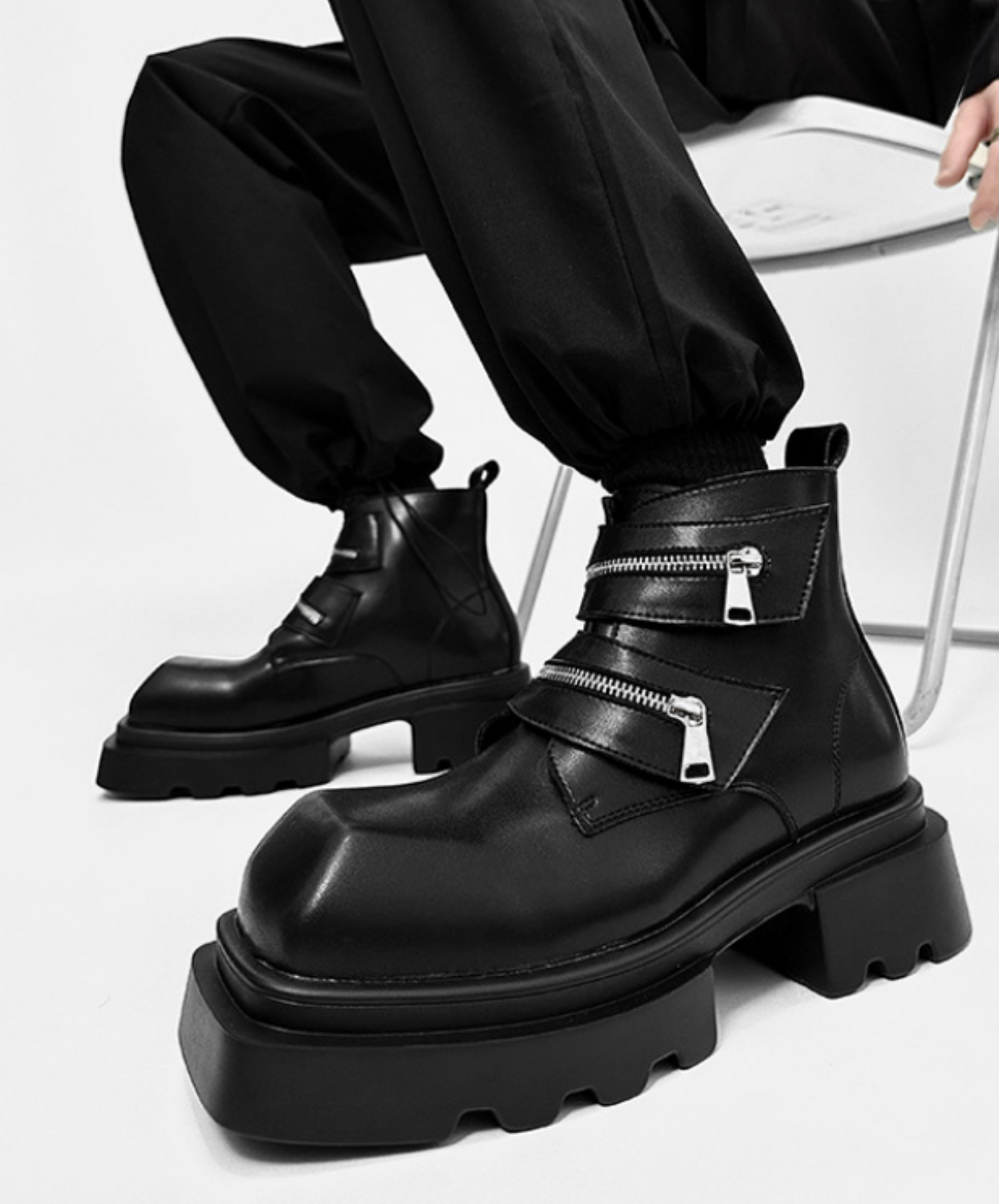 double zip design thick sole boots EN2129