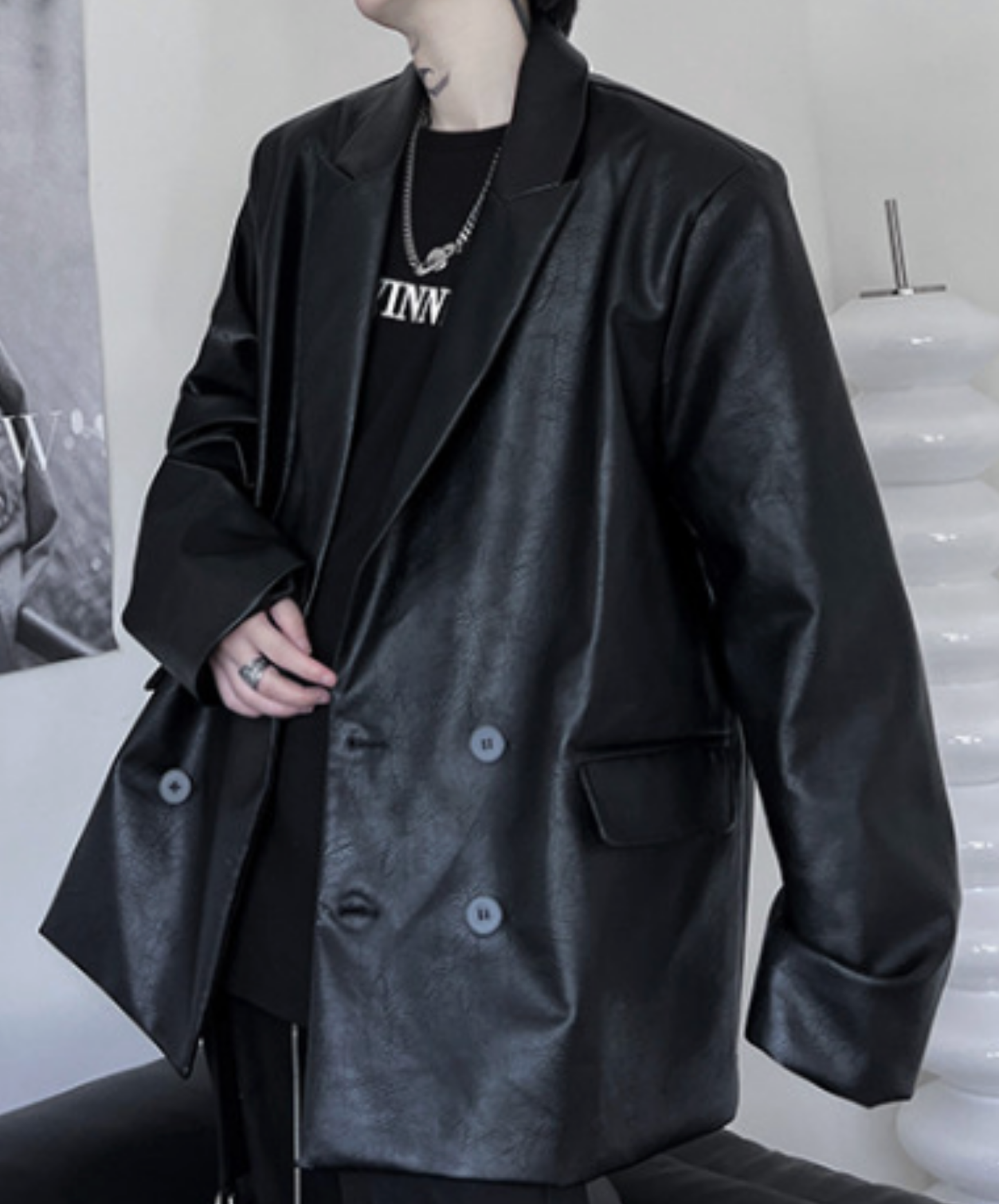 dark retro distressed pu leather jacket EN2704