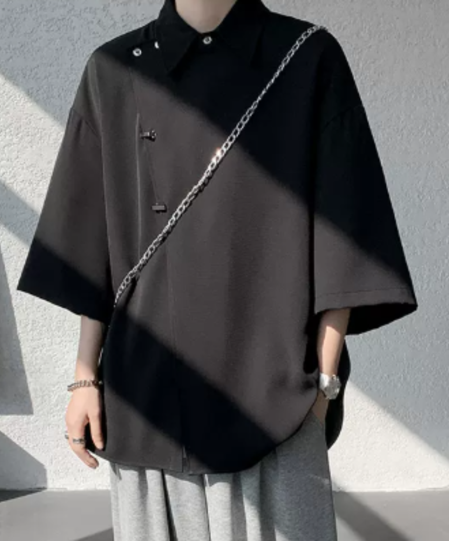 chinese-style front placket metal buttons shirt EN2958