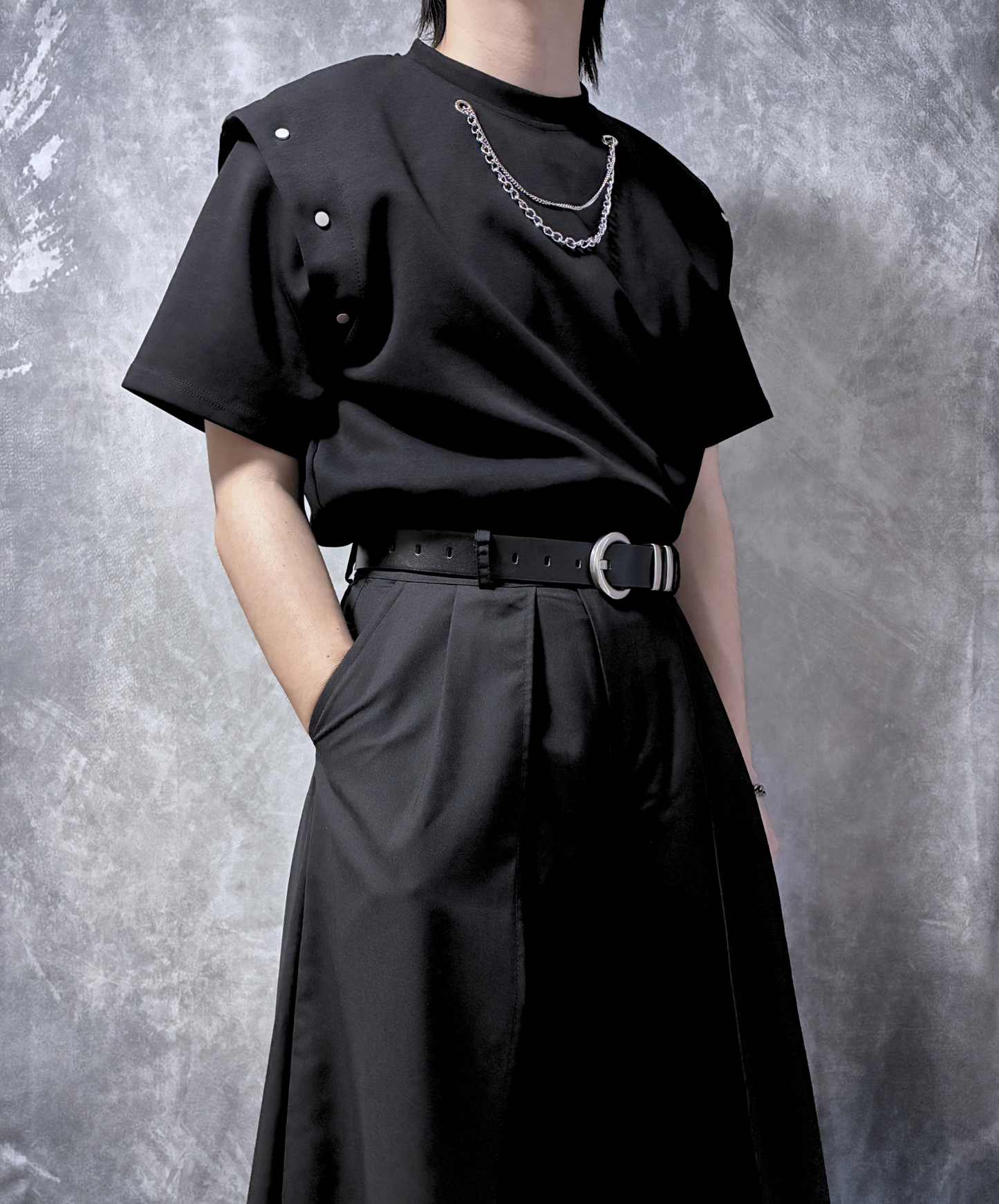 detachable sleeve chain decoration t-shirt EN2856