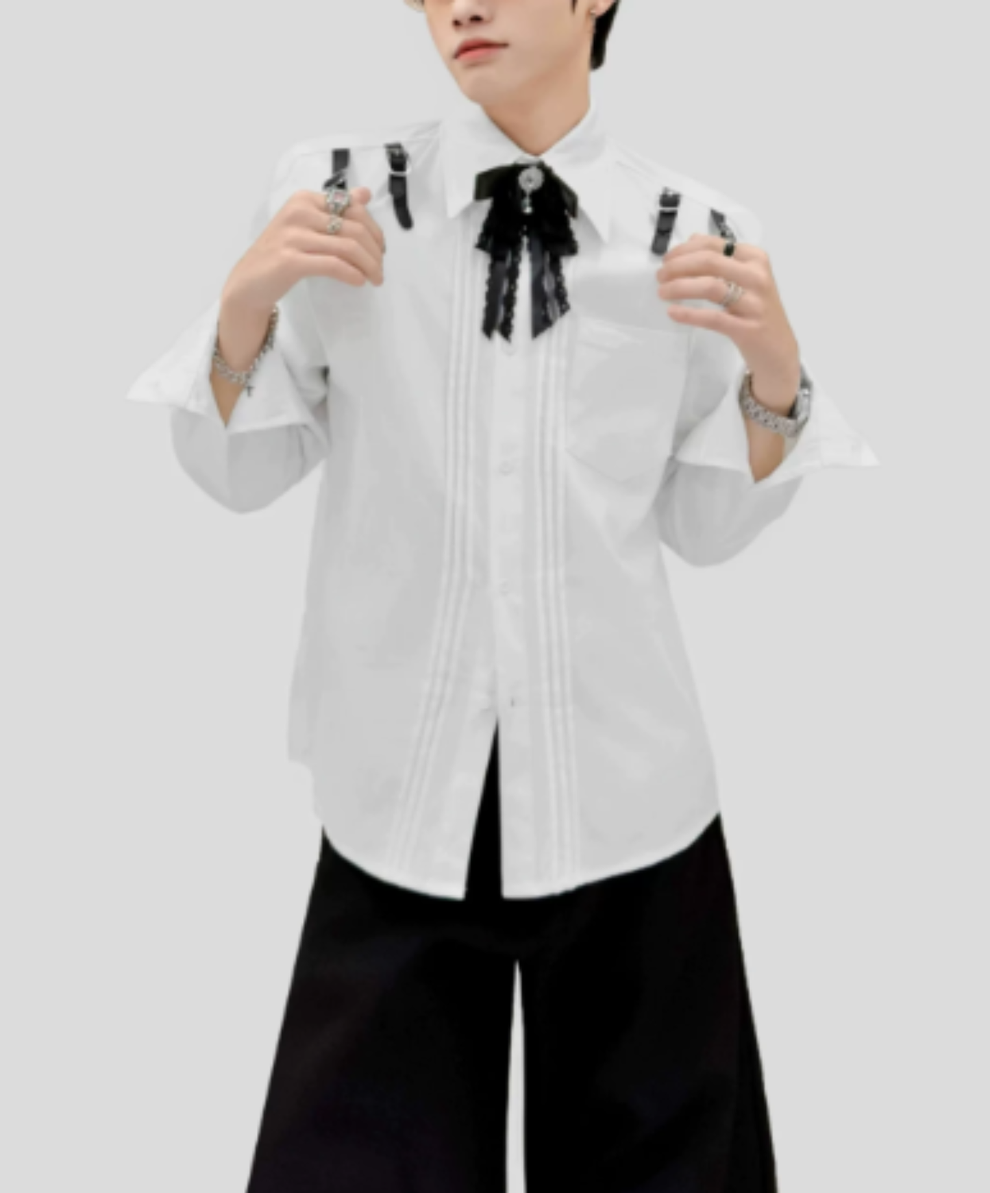 leather belt with bow tie shirt EN3084