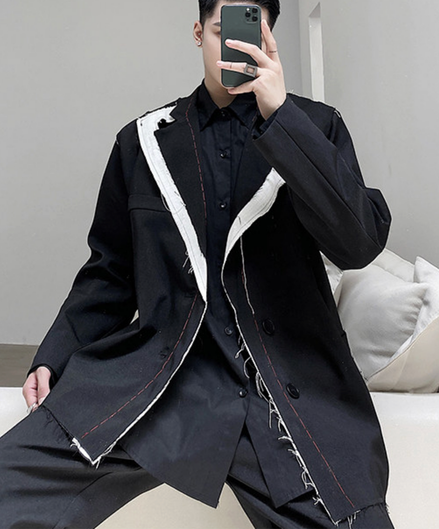 dark color block stitch jacket EN2787