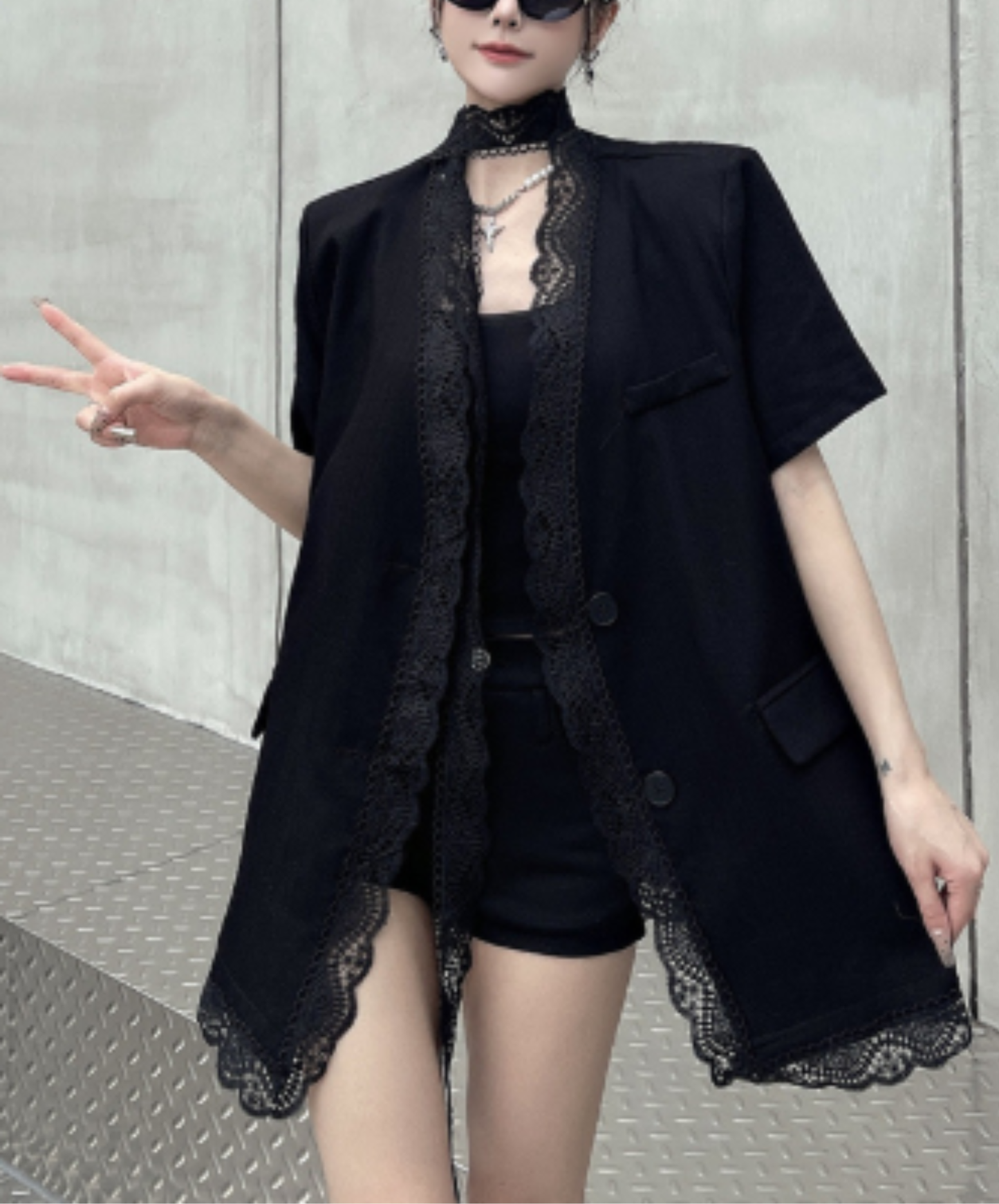 lightweight lace cotton linen jacket EN2965