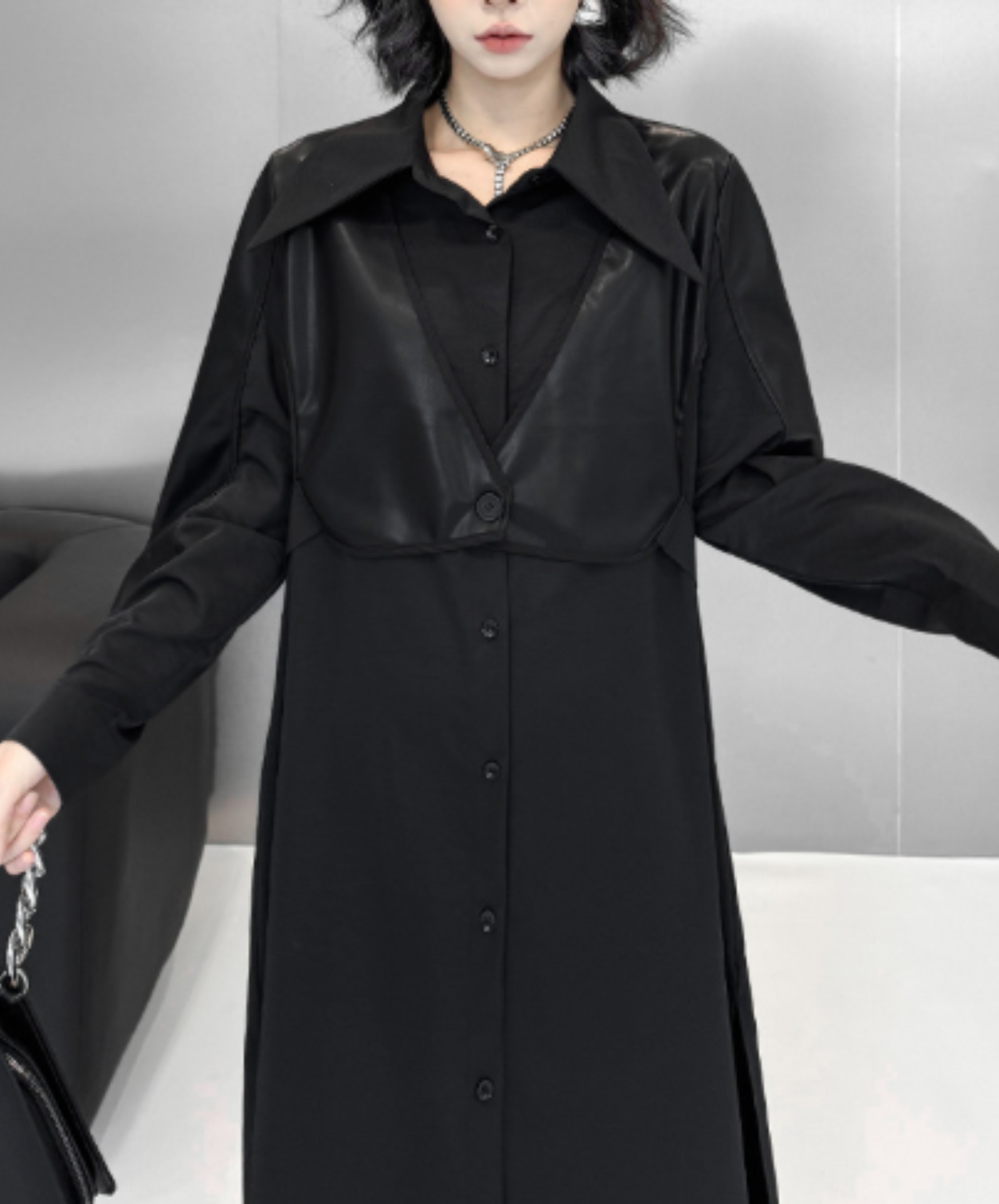 dark fishtail hem with a defined waist long shirt EN3114