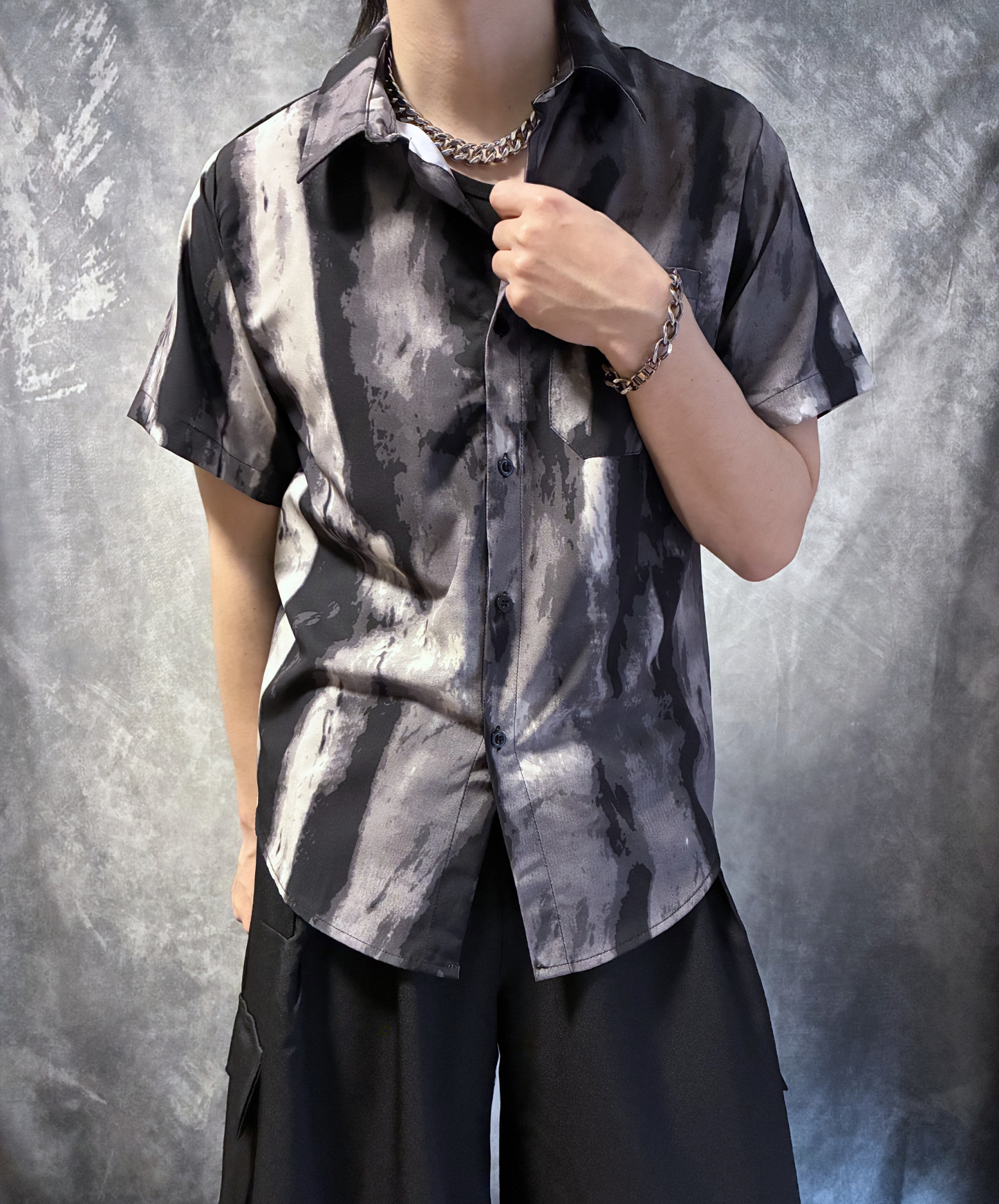 Ink painting style splicing design shirt EN2143