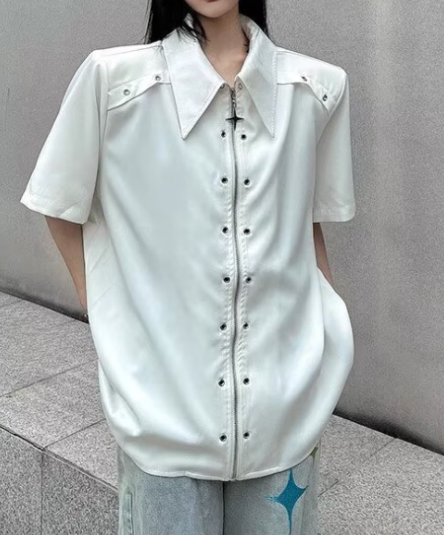 metal hole zipper shirt EN2883