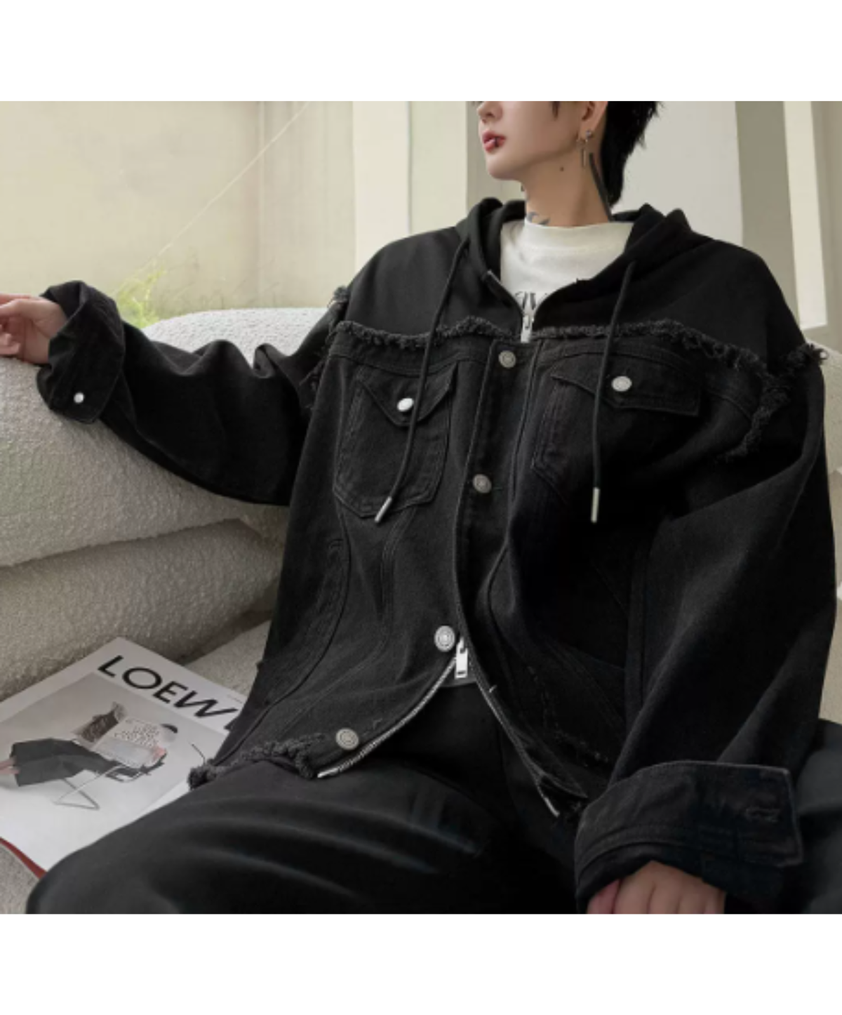 paneled fringed, and distressed jacket EN3239