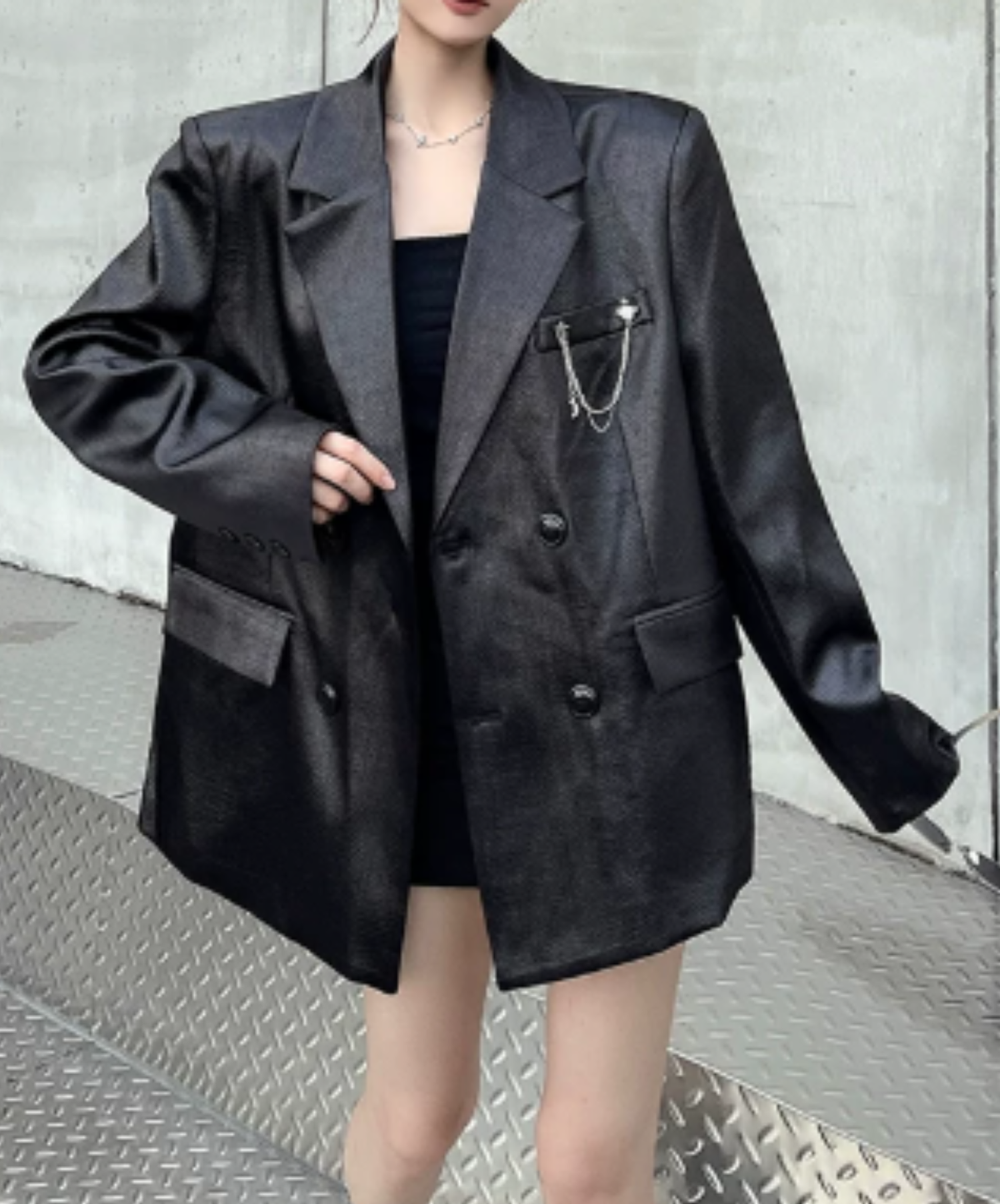 square silhouette chain embellishment jacket EN3199