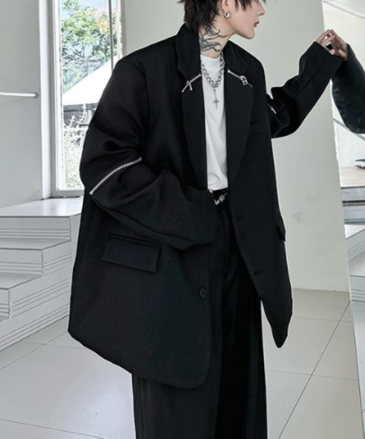 【style80】dark mode outfit set EN2536（jacket + shirt + pants set）