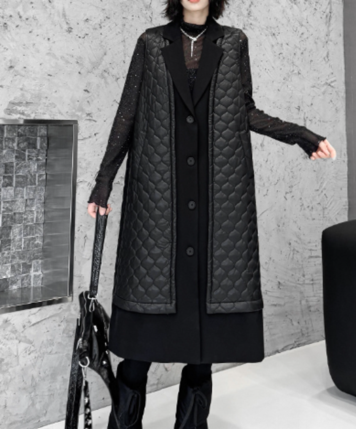 quilted-pattern lapel panel vest  EN3200