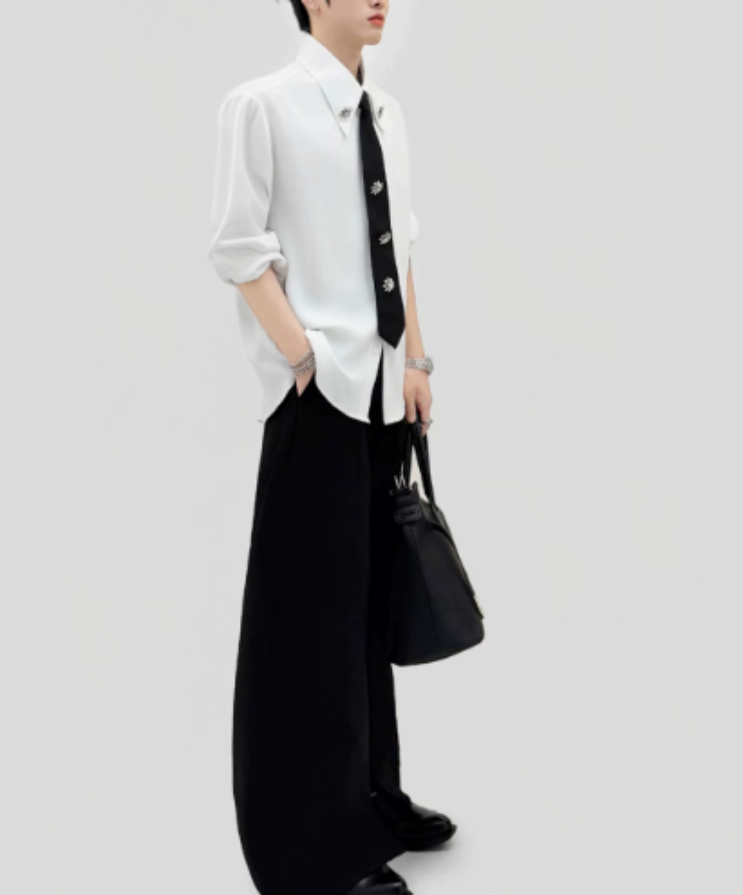 metallic floral tie embellishment shirt EN3085
