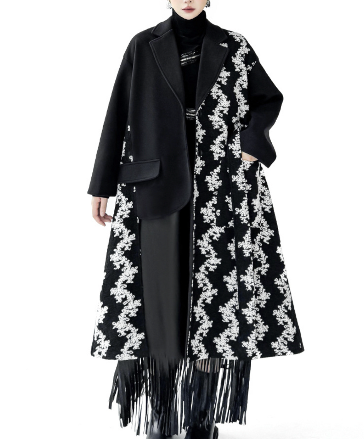 asymmetrical patchwork design coat EN2577