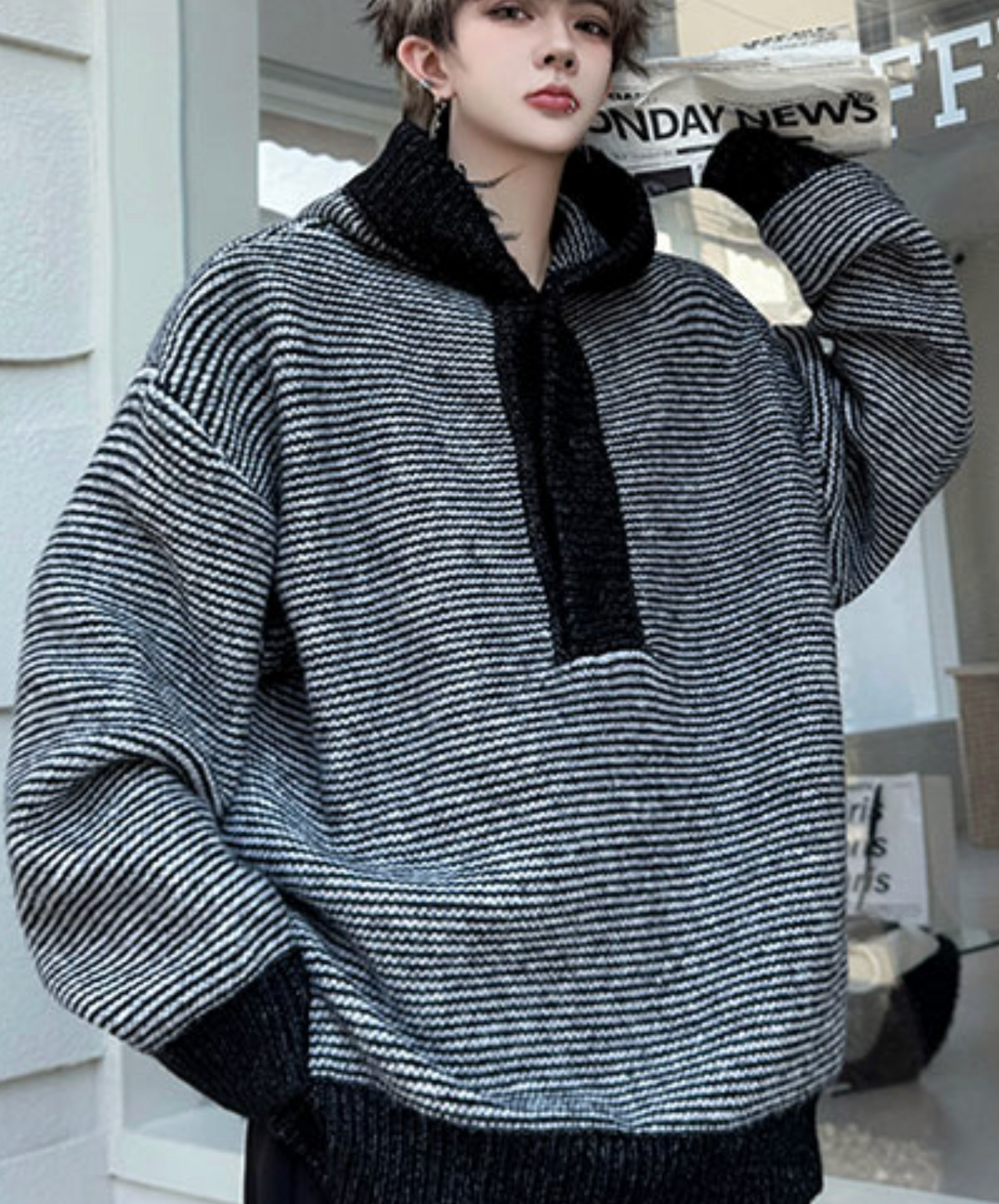 color block border relax hoodie EN2523