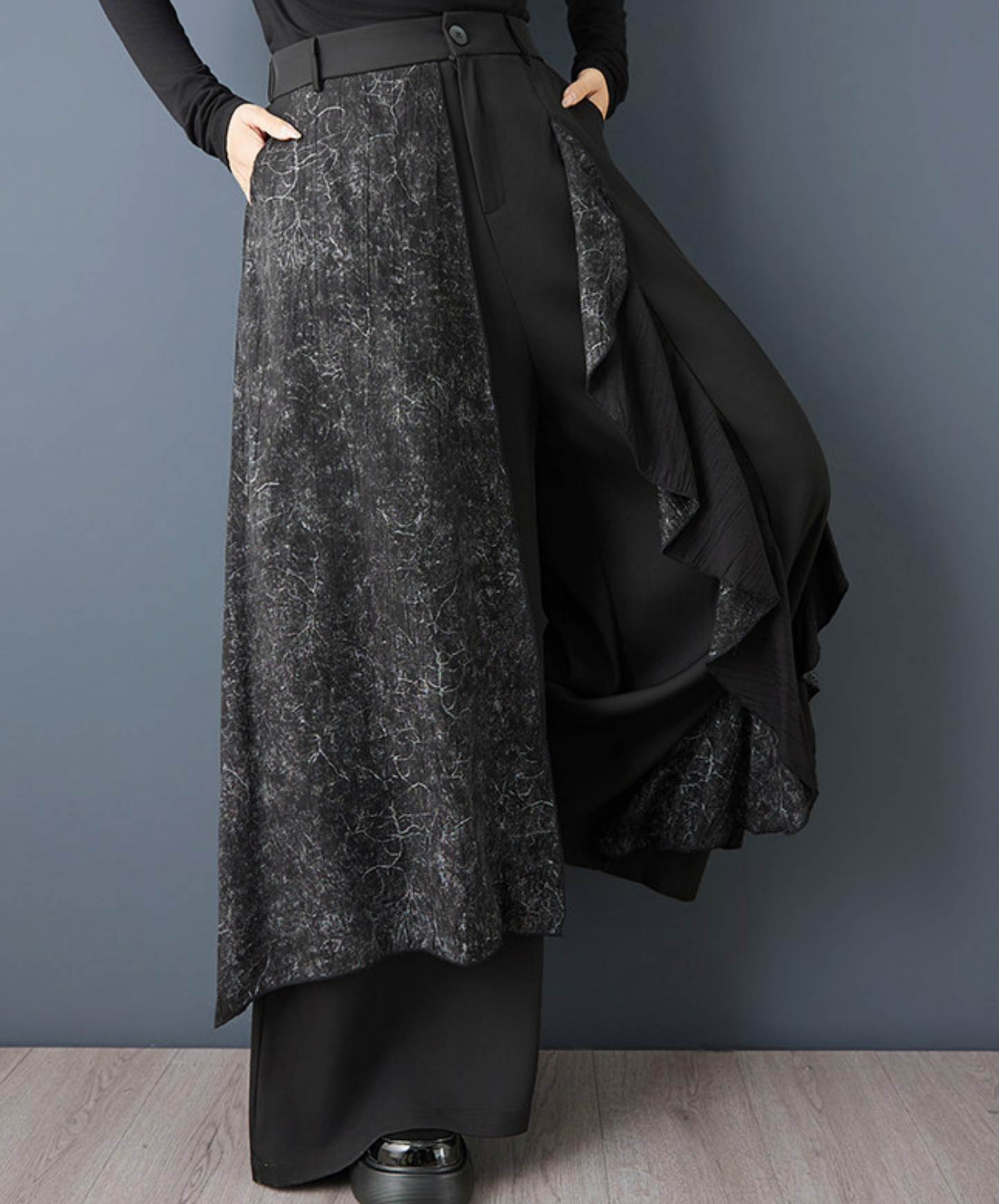 dark printed patchwork Irregular wide pants EN2727
