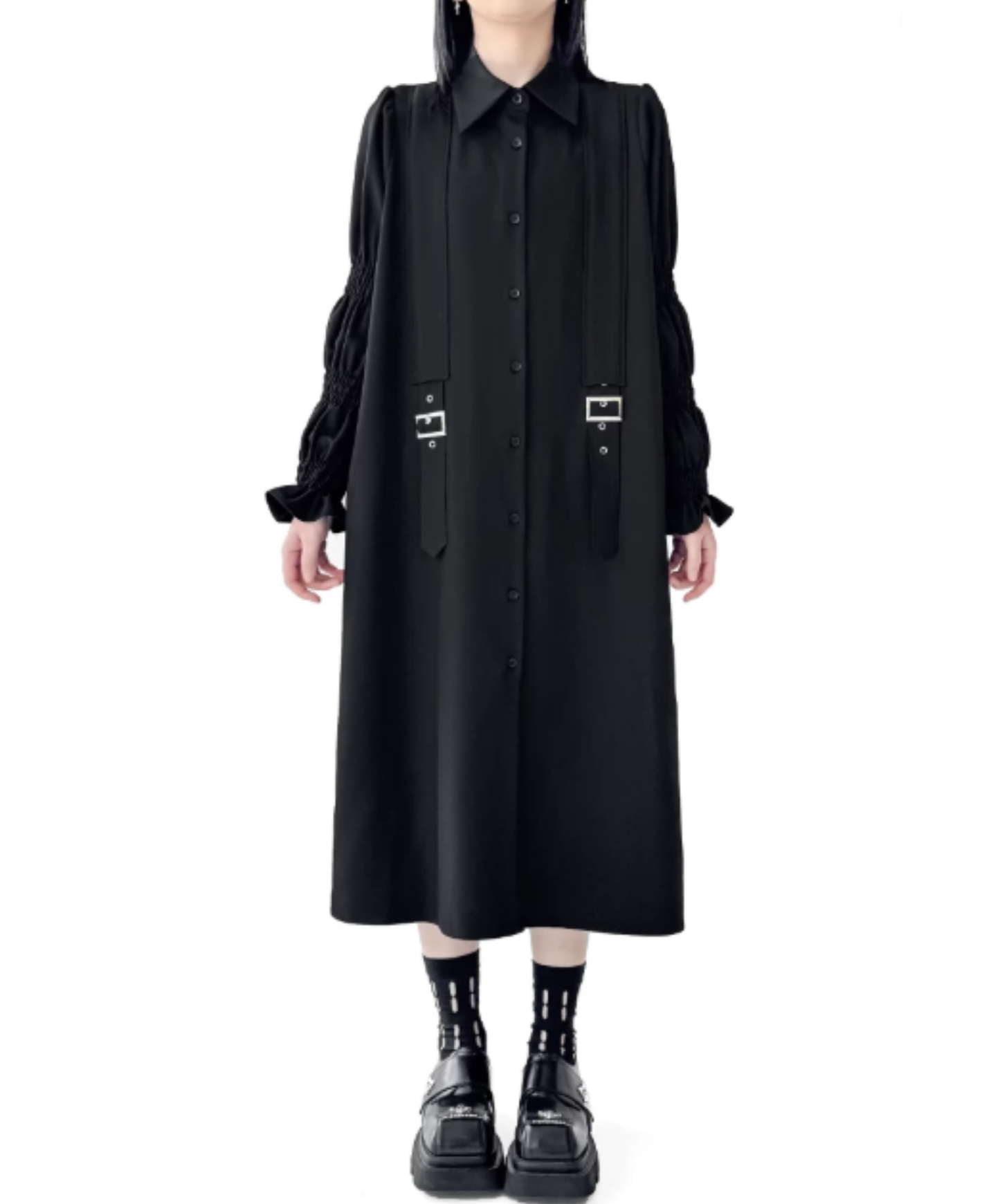 dark double-belt detail long shirt EN3015
