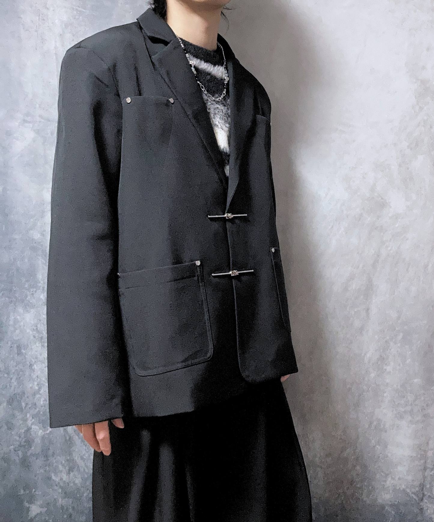 【style63】dark mode outfit set EN1882（jacket + sweater + pants set）