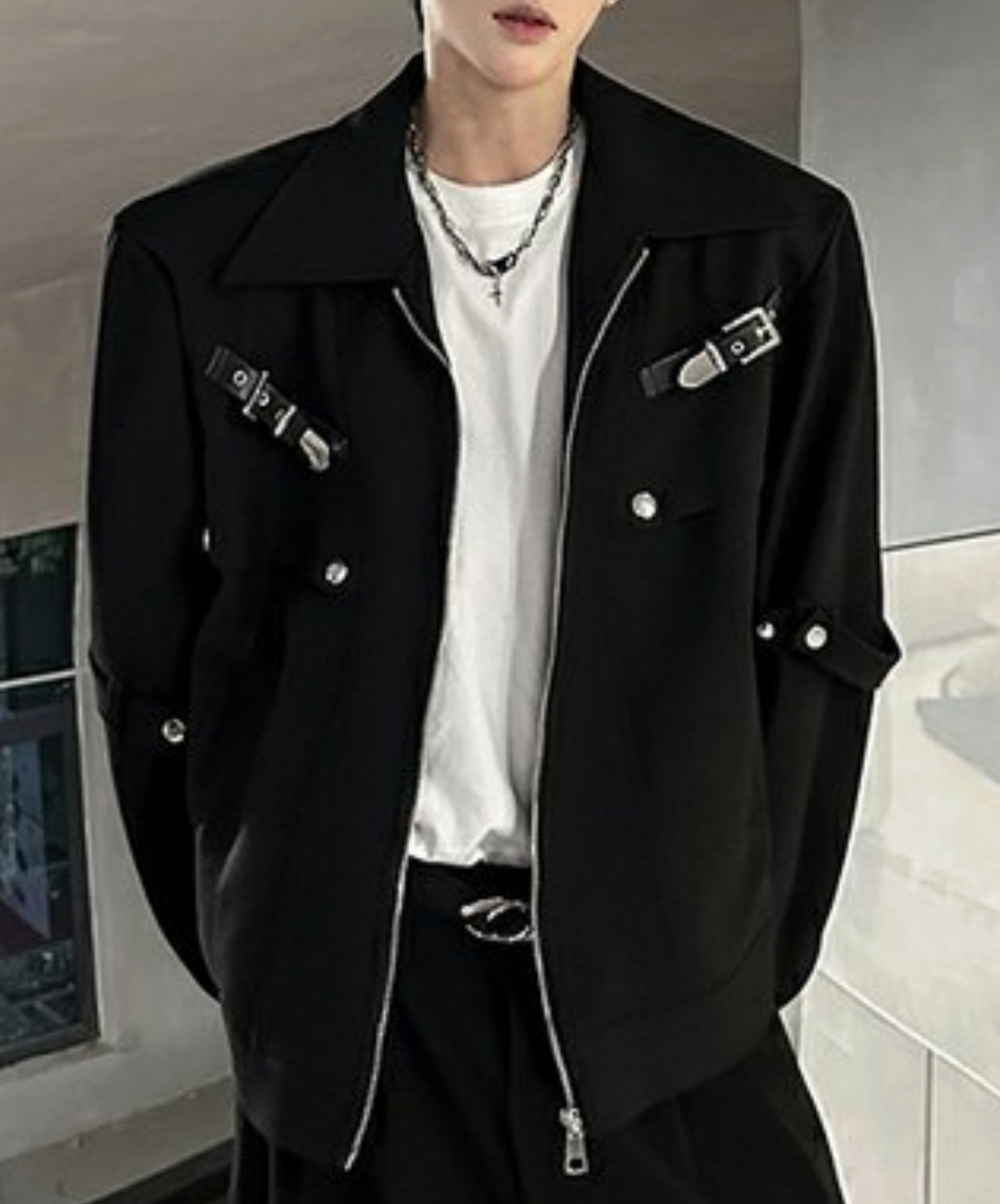 dark metal button short length jacket EN2455