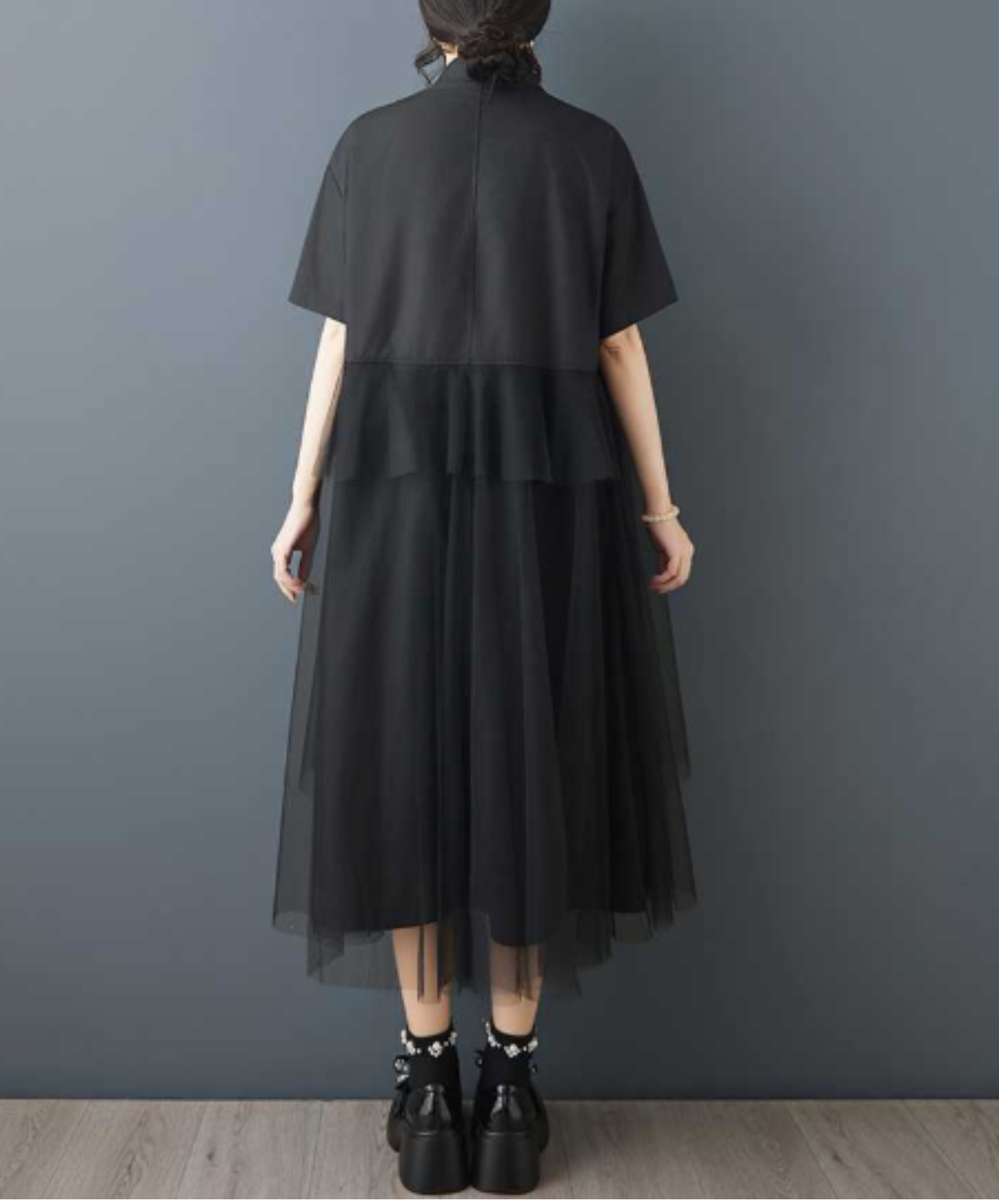 dark mesh patchwork long shirt EN3054