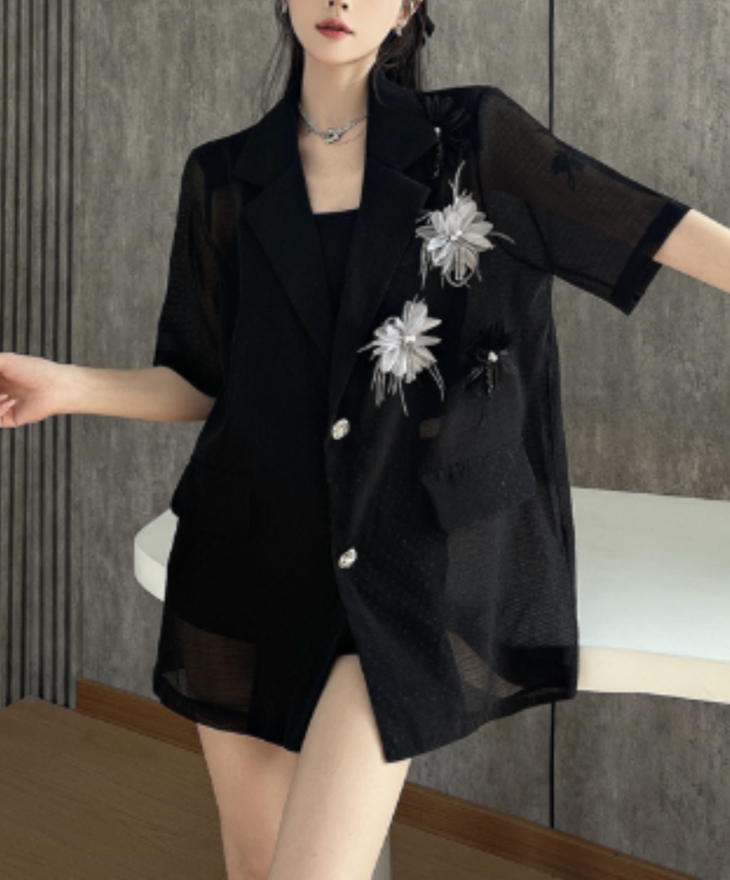 sparkling floral mesh lightweight jacket EN2915
