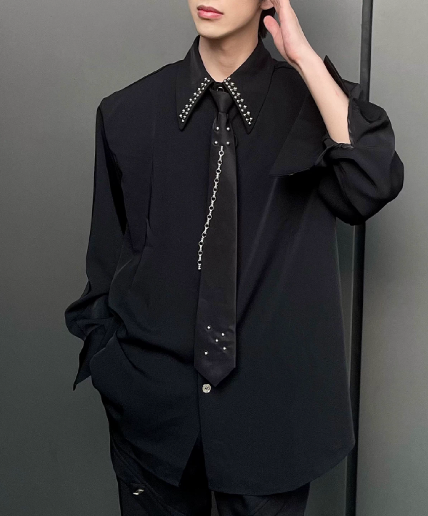 metal rivet tie included shirt EN2852