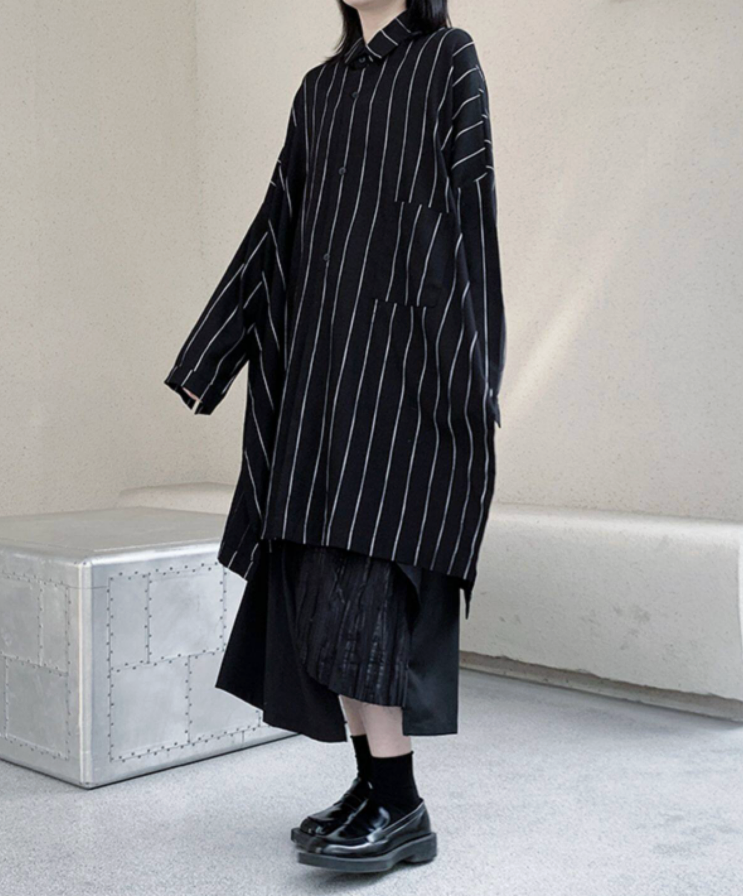 dark big silhouette stripe long shirt EN2777