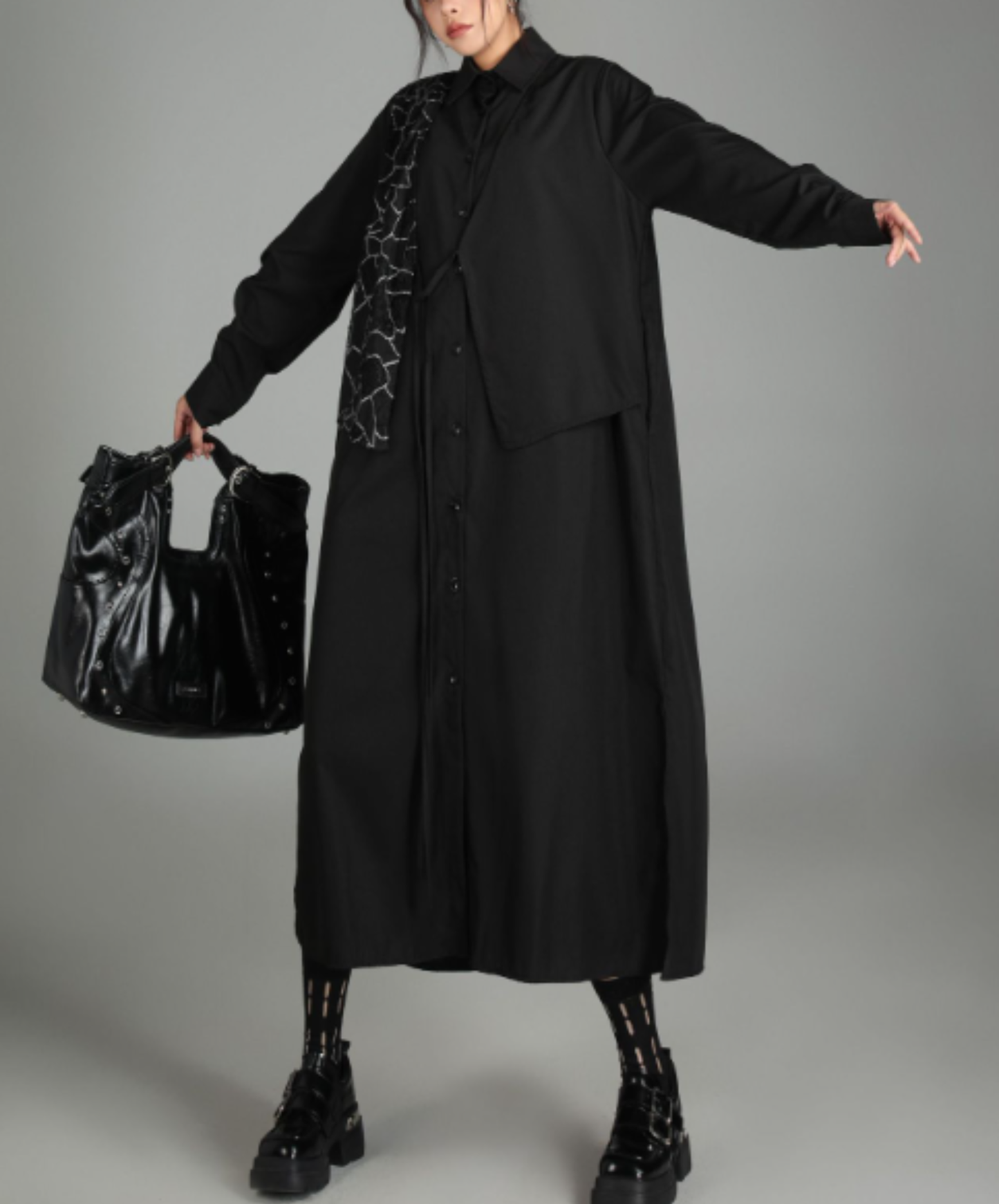 dark patchwork two-piece style long shirt EN3016