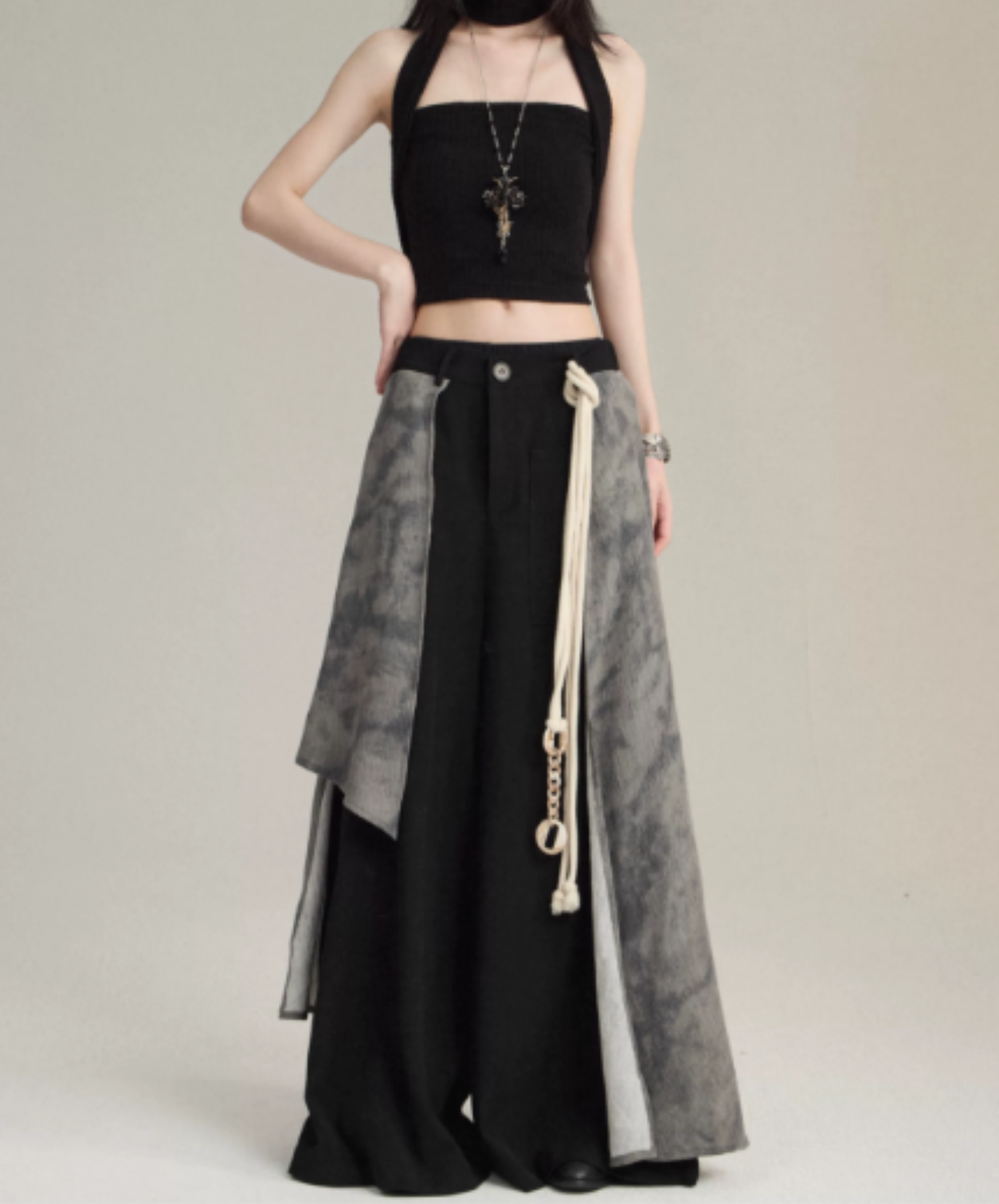 double-structure rope decoration wide pants EN3030