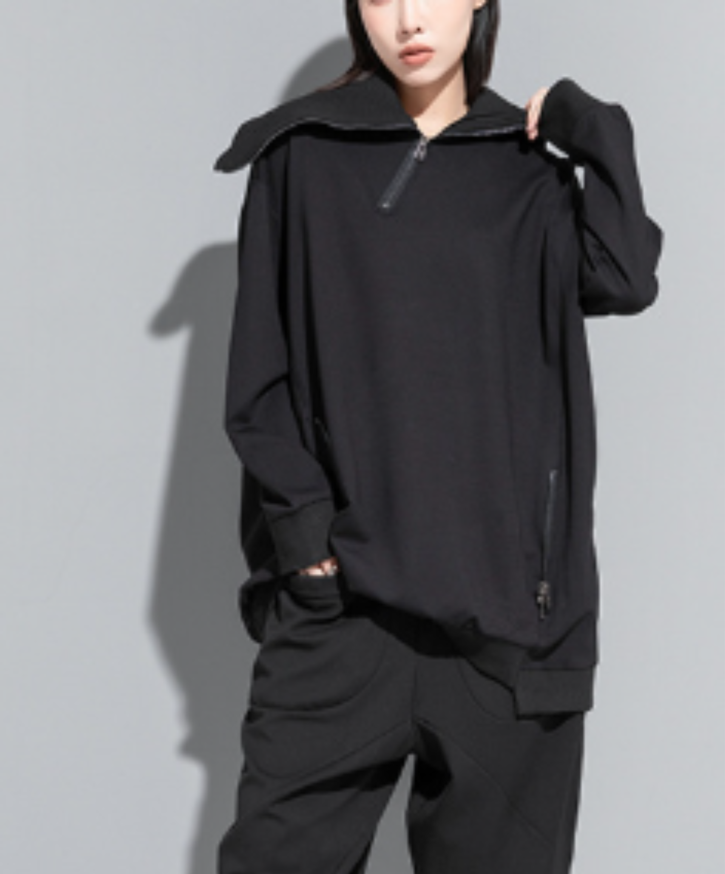 dark extra-high neck zipper sweatshirt EN3120