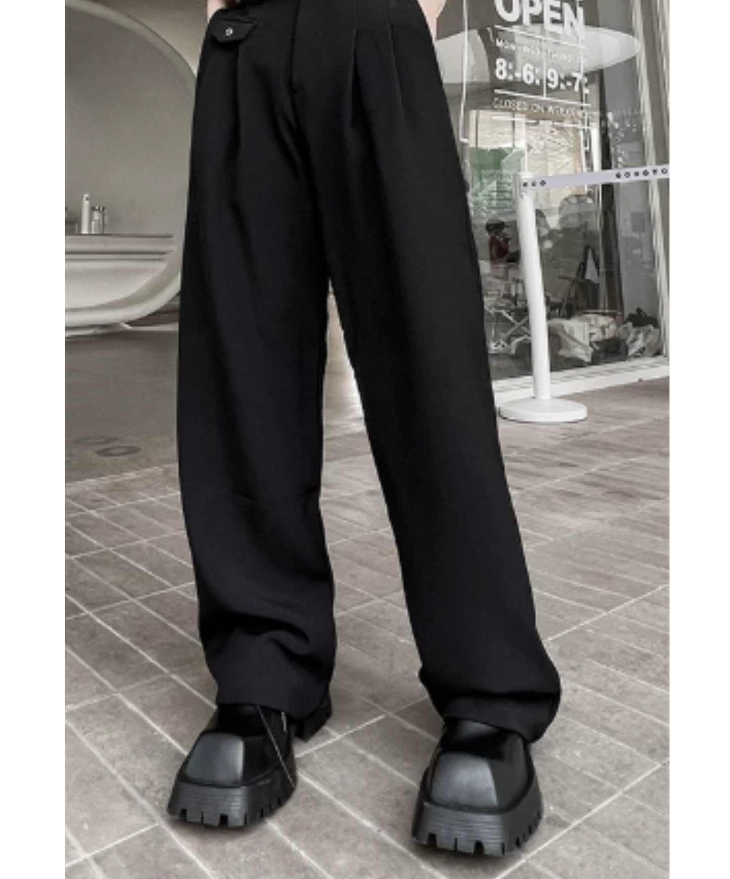 asymmetrical pocket, simple straight slacks pants EN2925
