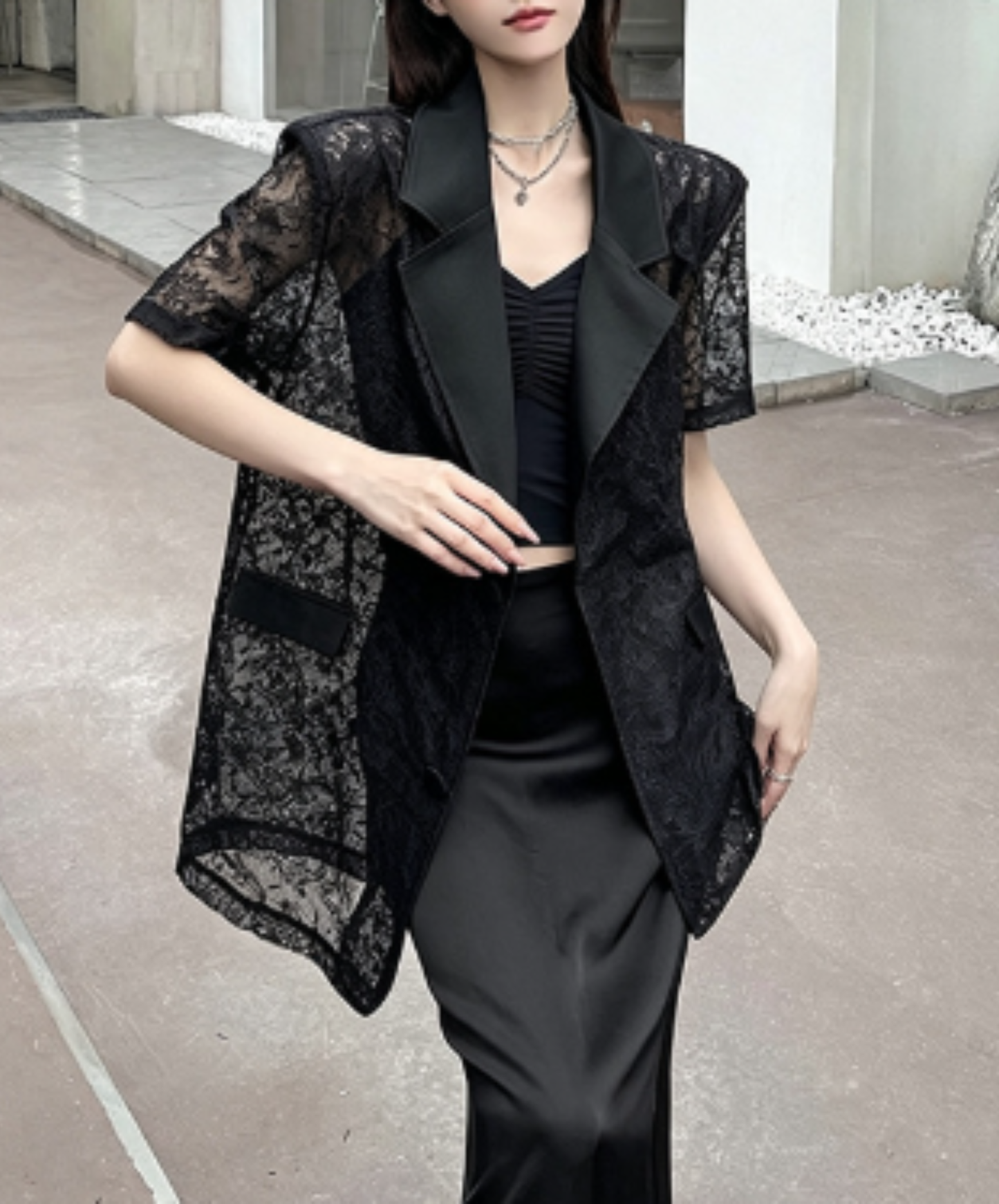 lace jacquard openwork patchwork jacket EN2934