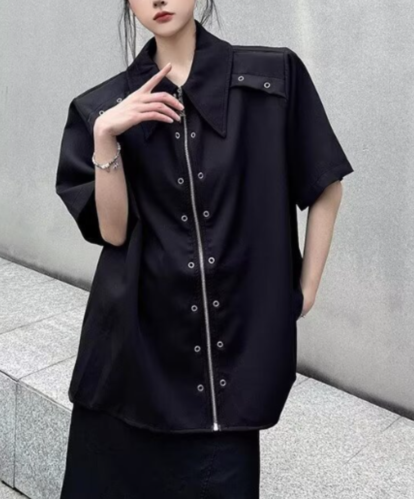 metal hole zipper shirt EN2883