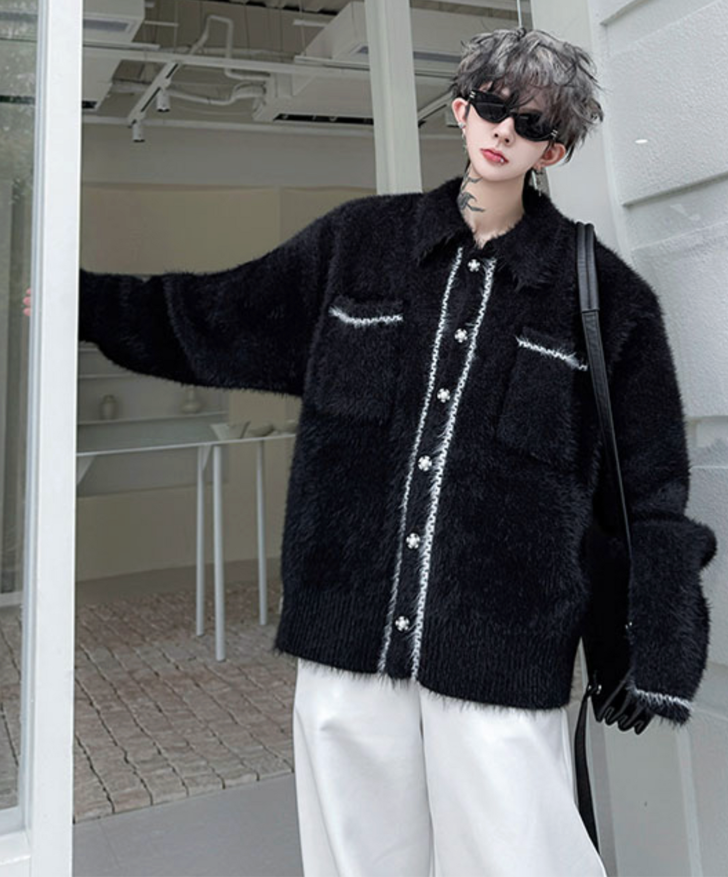 collared colorblock jacquard jacket EN2521